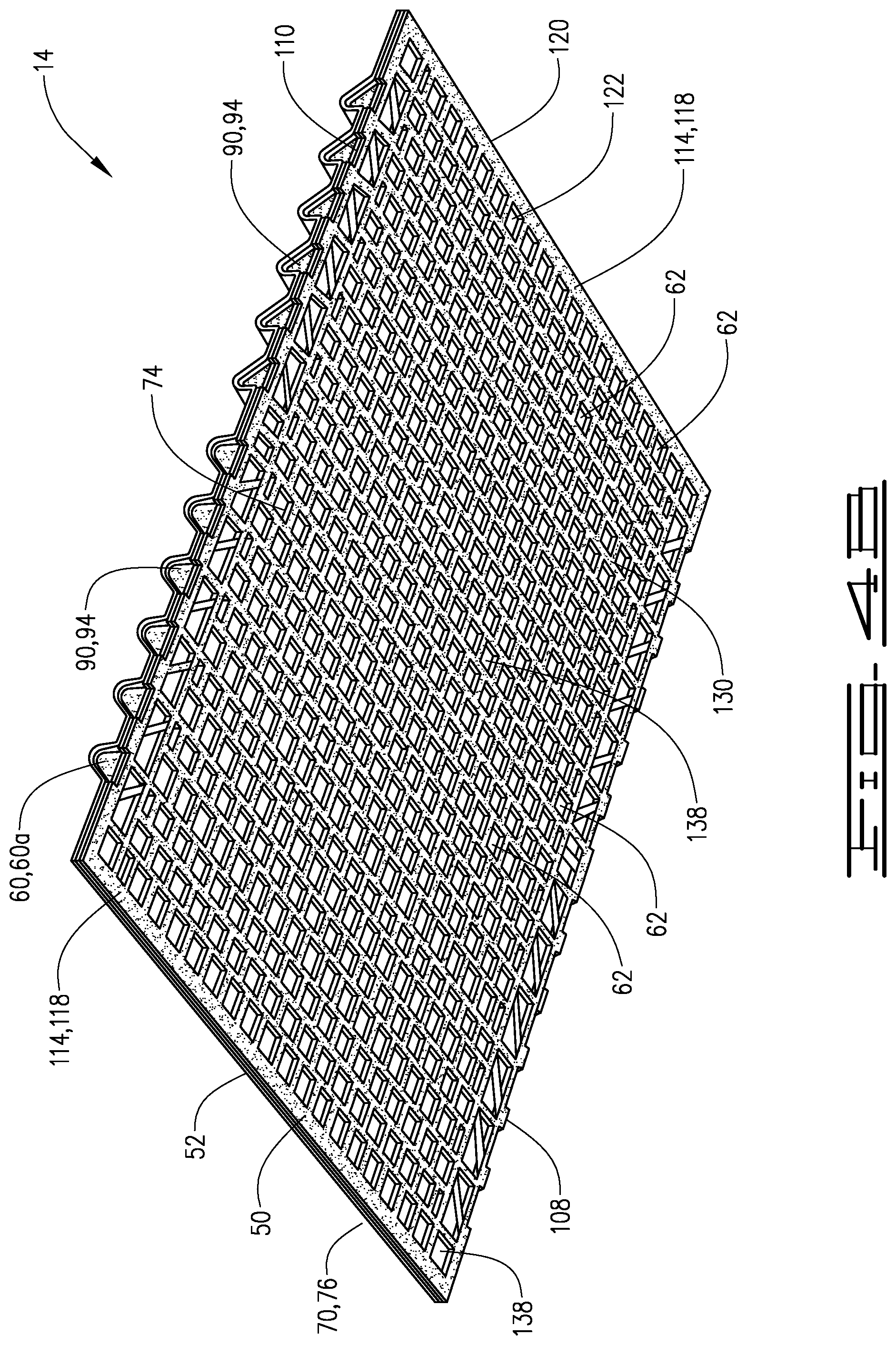 Patent US11772130 Figure 5 – Shaker screen assembly with undulation sealing tabs
