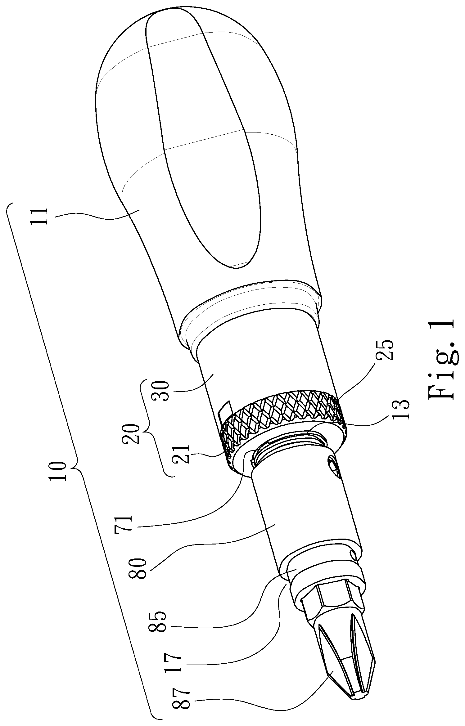 Patent US11772243 Figure 1 – Direction-switching apparatus of a ratchet screwdriver