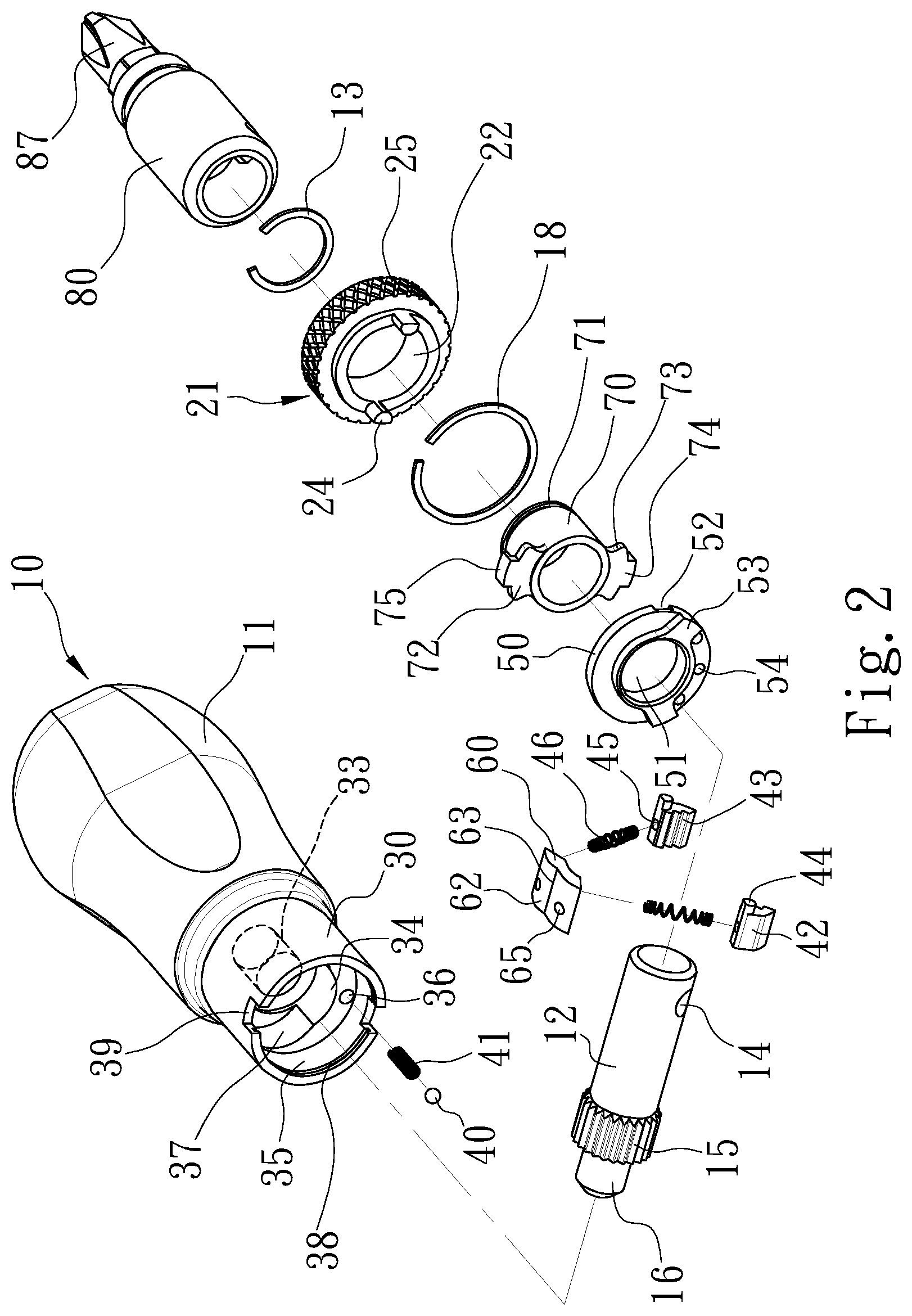 Patent US11772243 Figure 2 – Direction-switching apparatus of a ratchet screwdriver