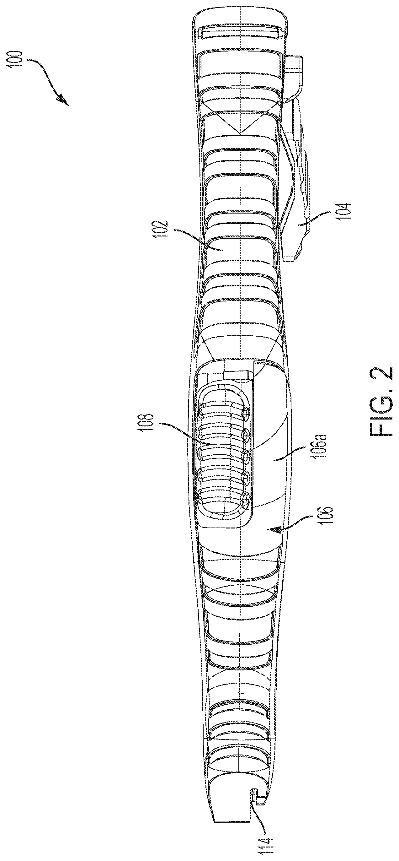 Patent US11772288 Figure 2 – Knife with integrated blade snapper