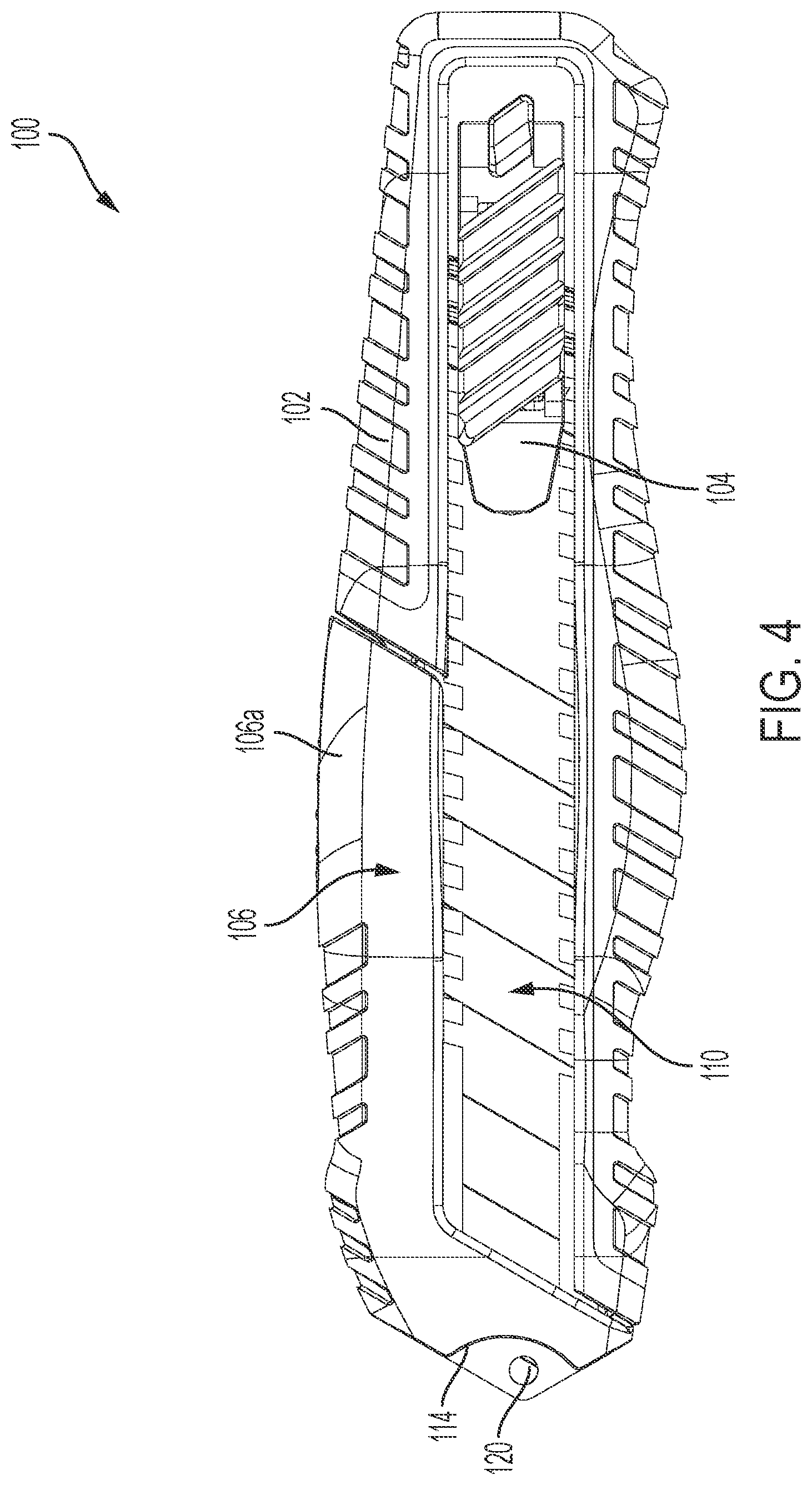Patent US11772288 Figure 4 – Knife with integrated blade snapper