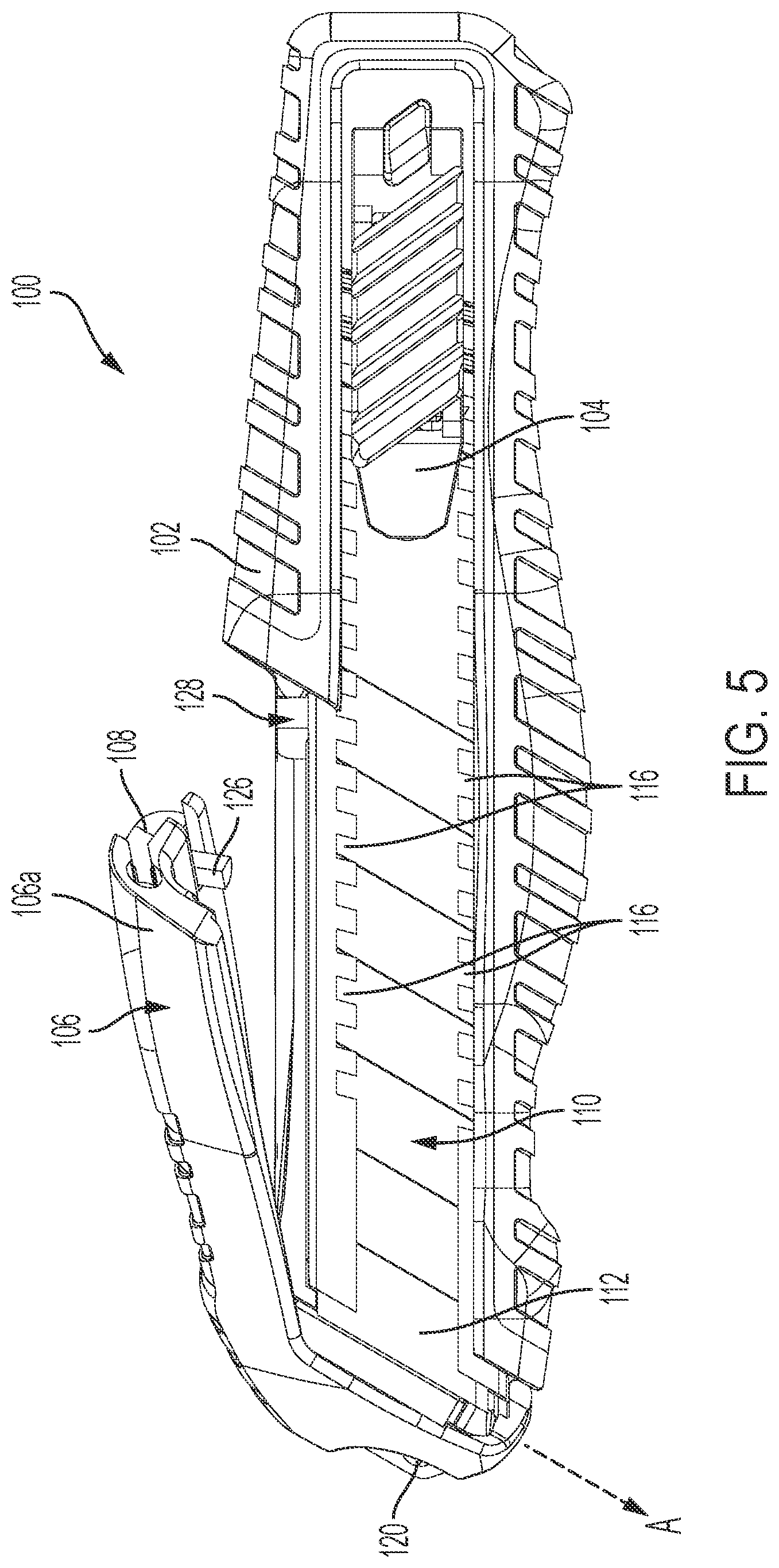 Patent US11772288 Figure 5 – Knife with integrated blade snapper