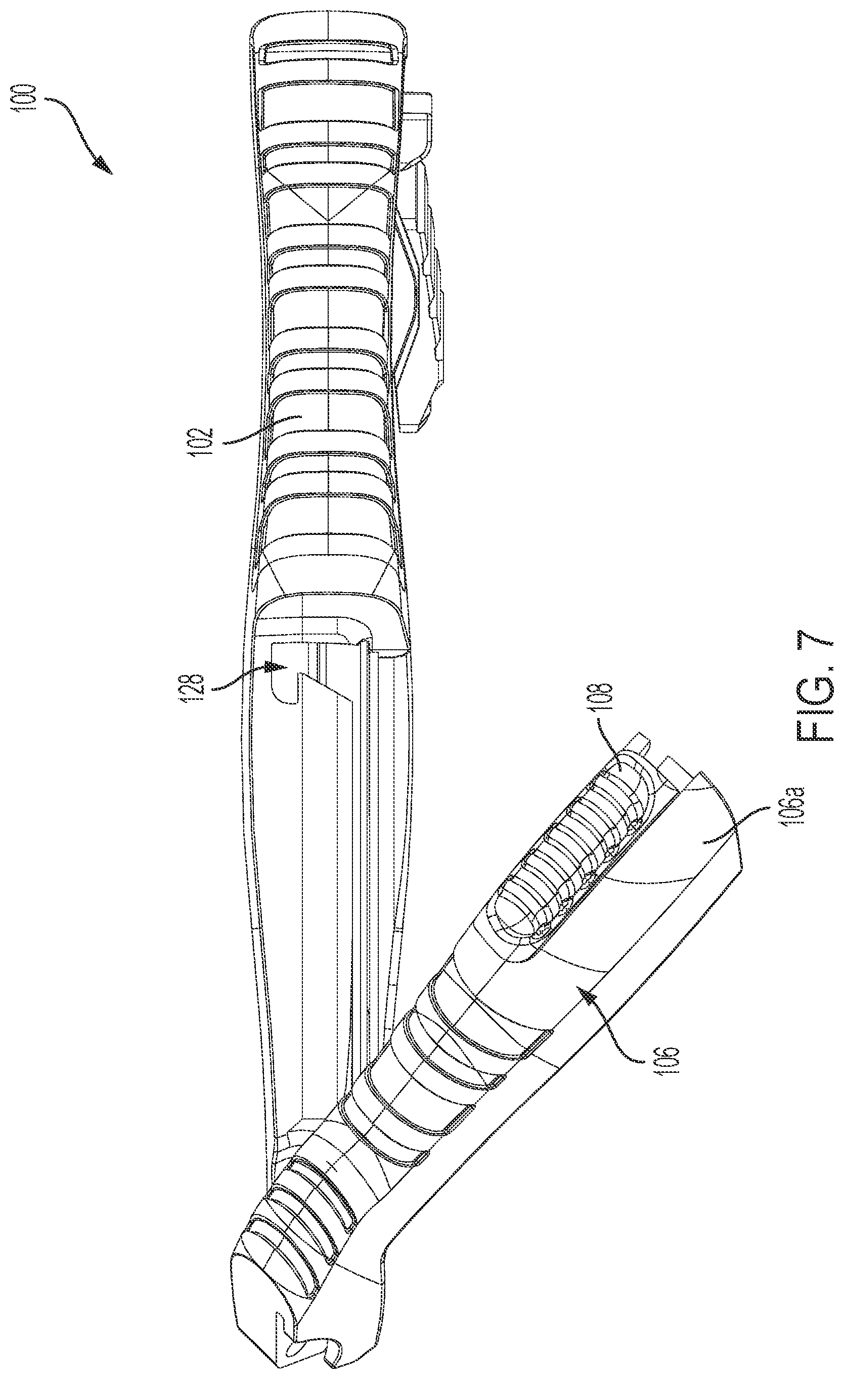 Patent US11772288 Figure 7 – Knife with integrated blade snapper