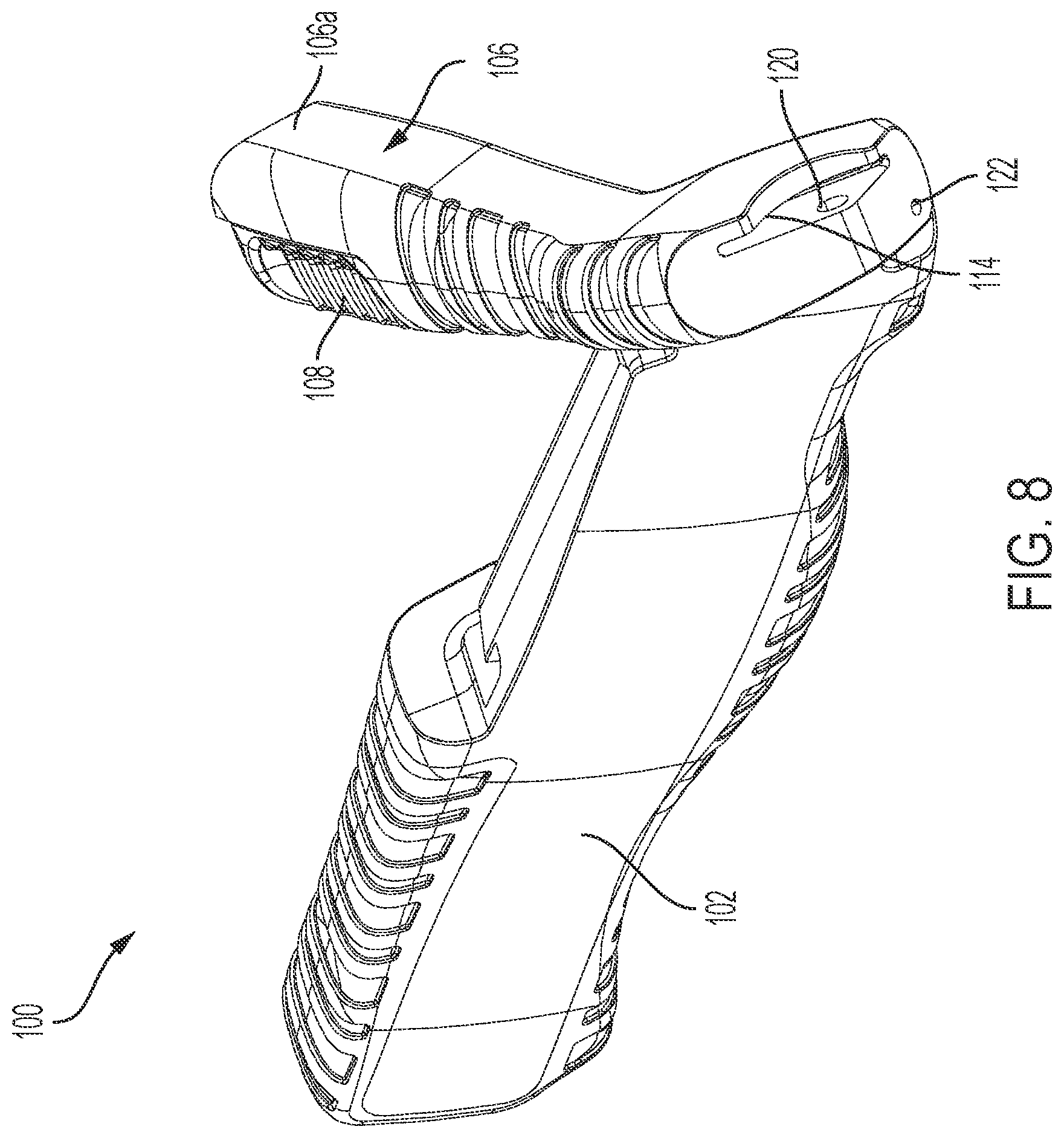Patent US11772288 Figure 8 – Knife with integrated blade snapper
