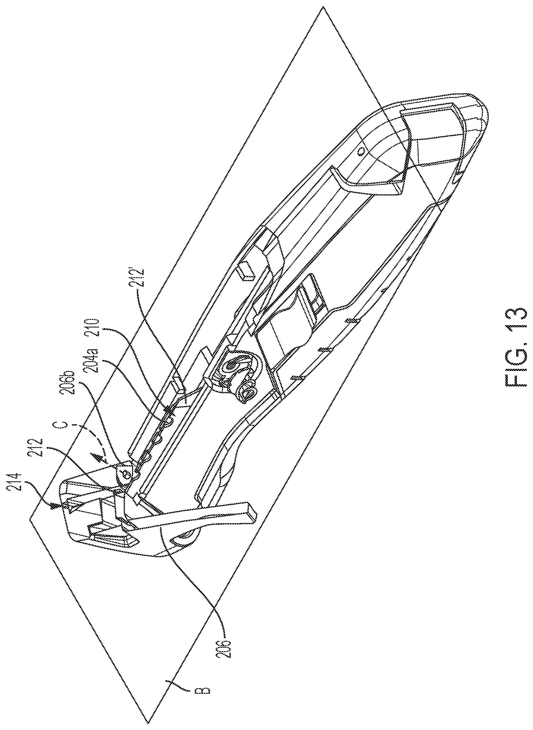 Patent US11772288 Figure 13 – Knife with integrated blade snapper
