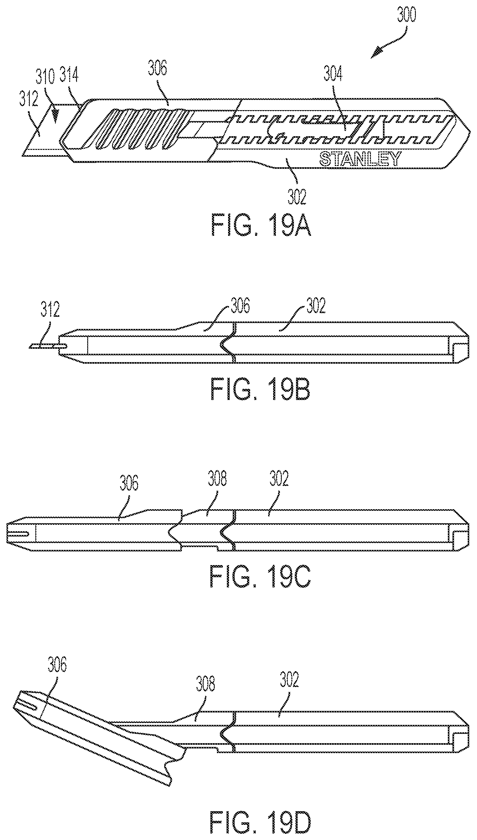 Patent US11772288 Figure 19 – Knife with integrated blade snapper