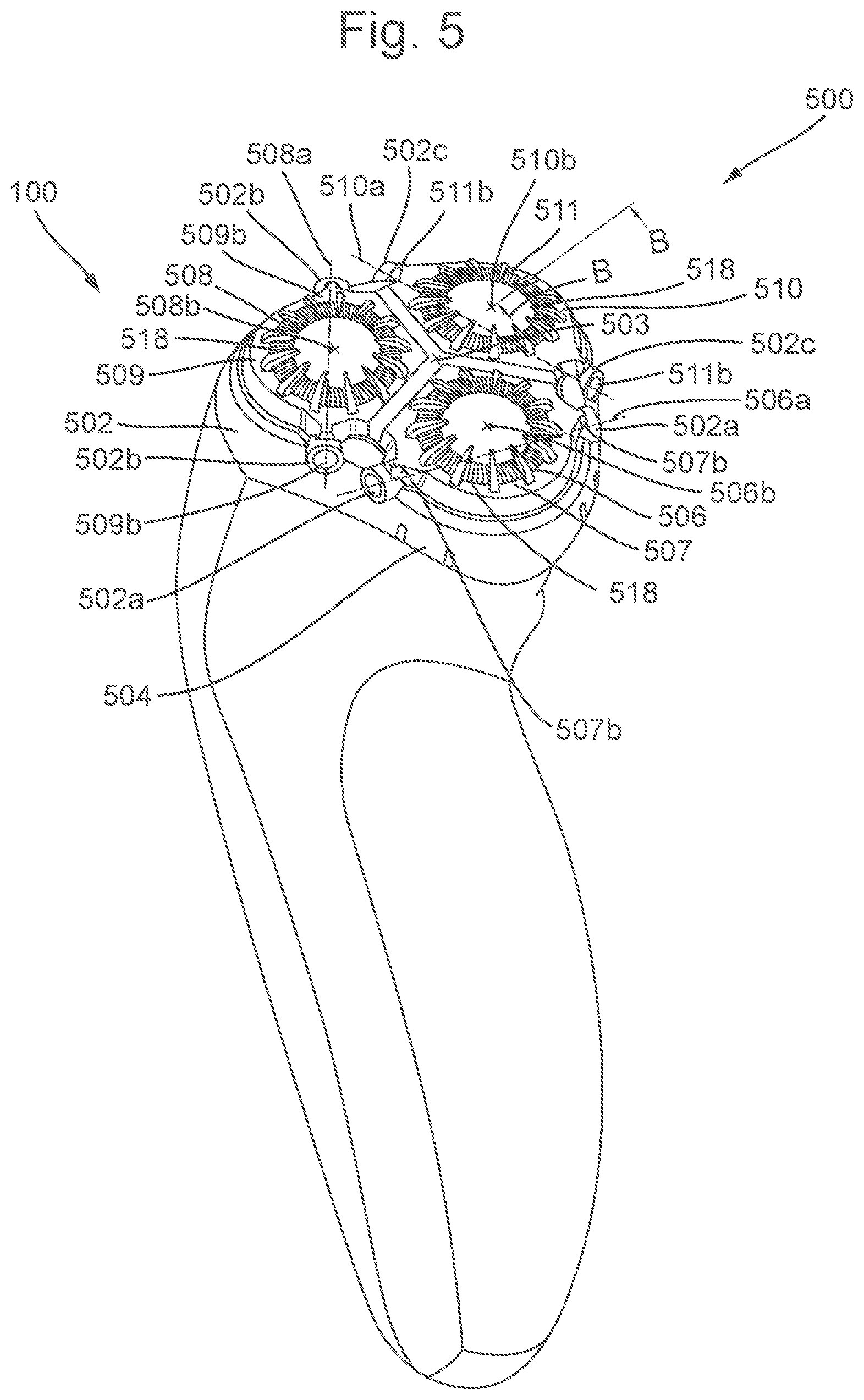 Patent US11772289 Figure 5 – Hair guide and hair cutting assembly