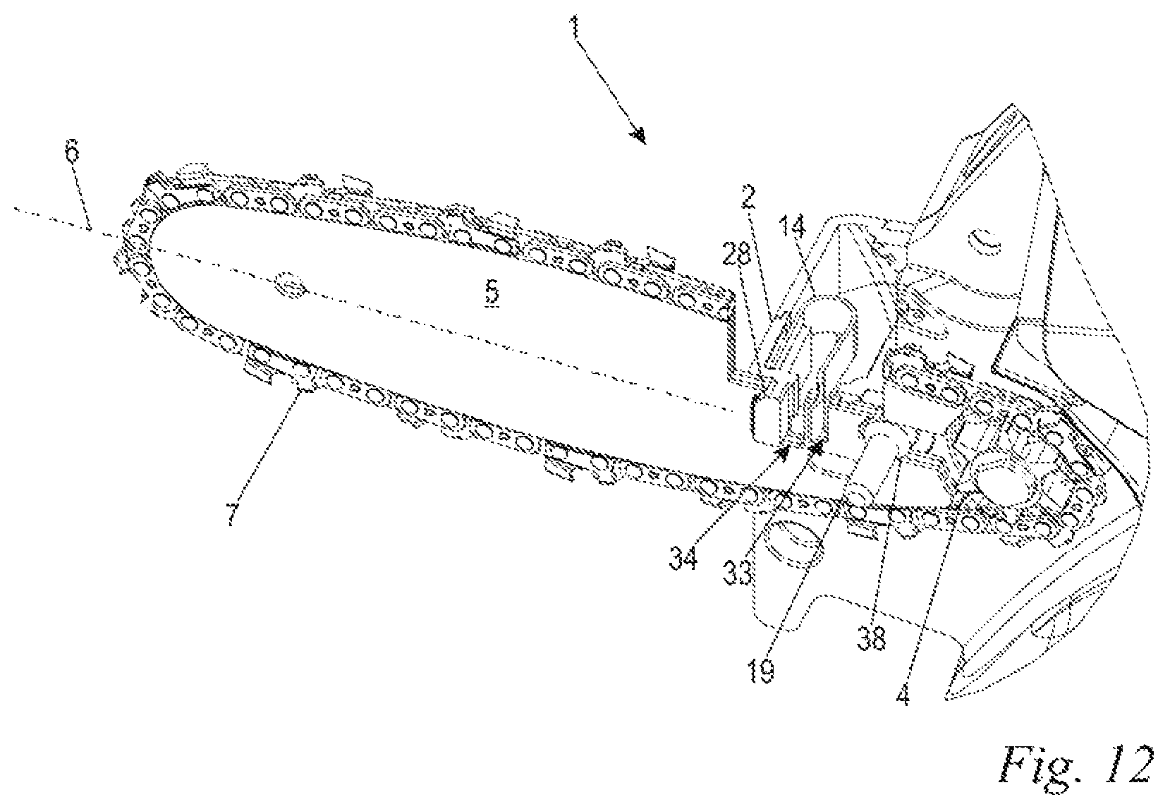 Patent US11772295 Figure 5 – Chain saw and method for tensioning a saw chain of a chain saw