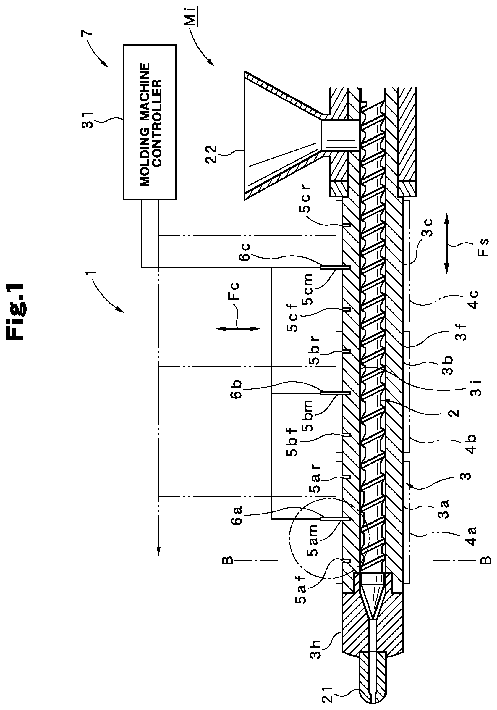Patent US11772314 — Temperature control device for injection molding machine — Figure 1