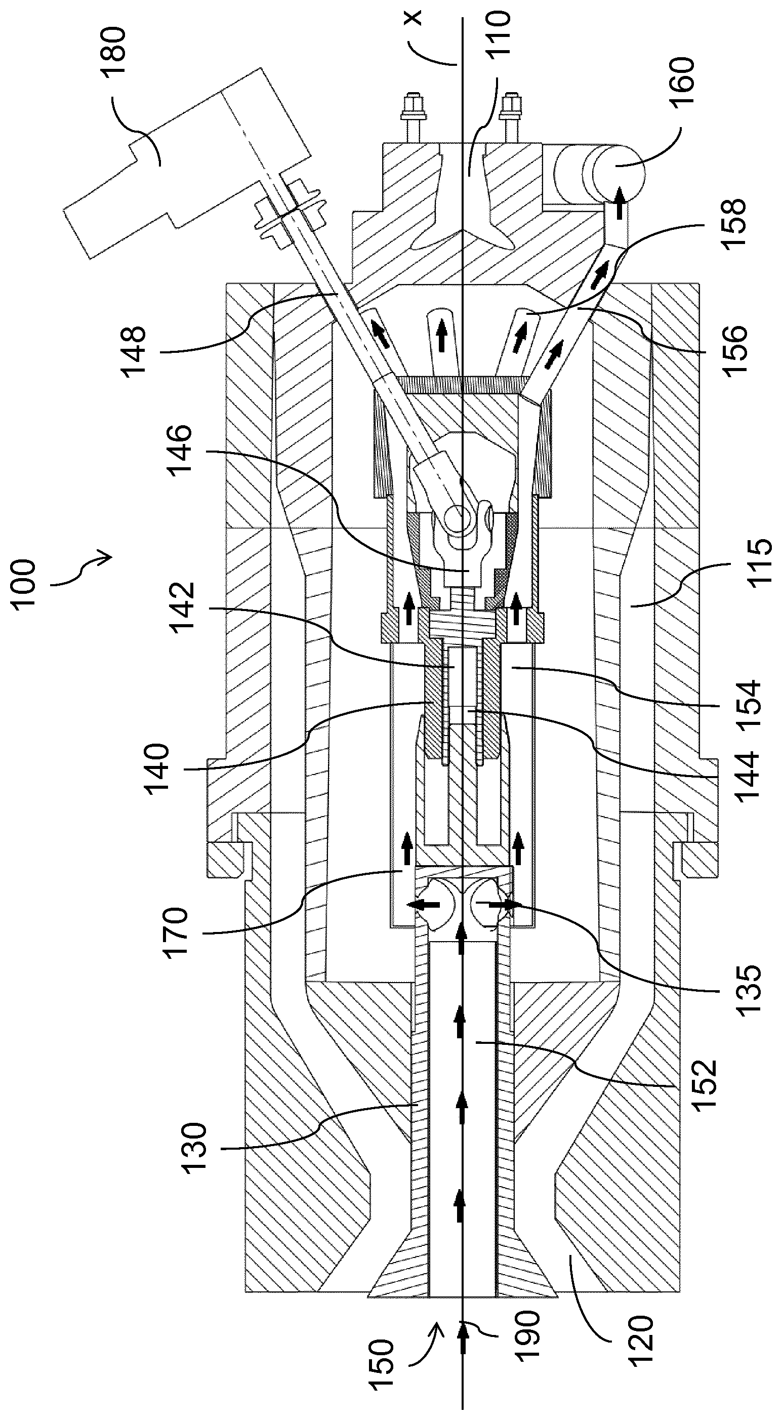 Patent US11772316 — Extrusion device having internal cooling — Figure 1