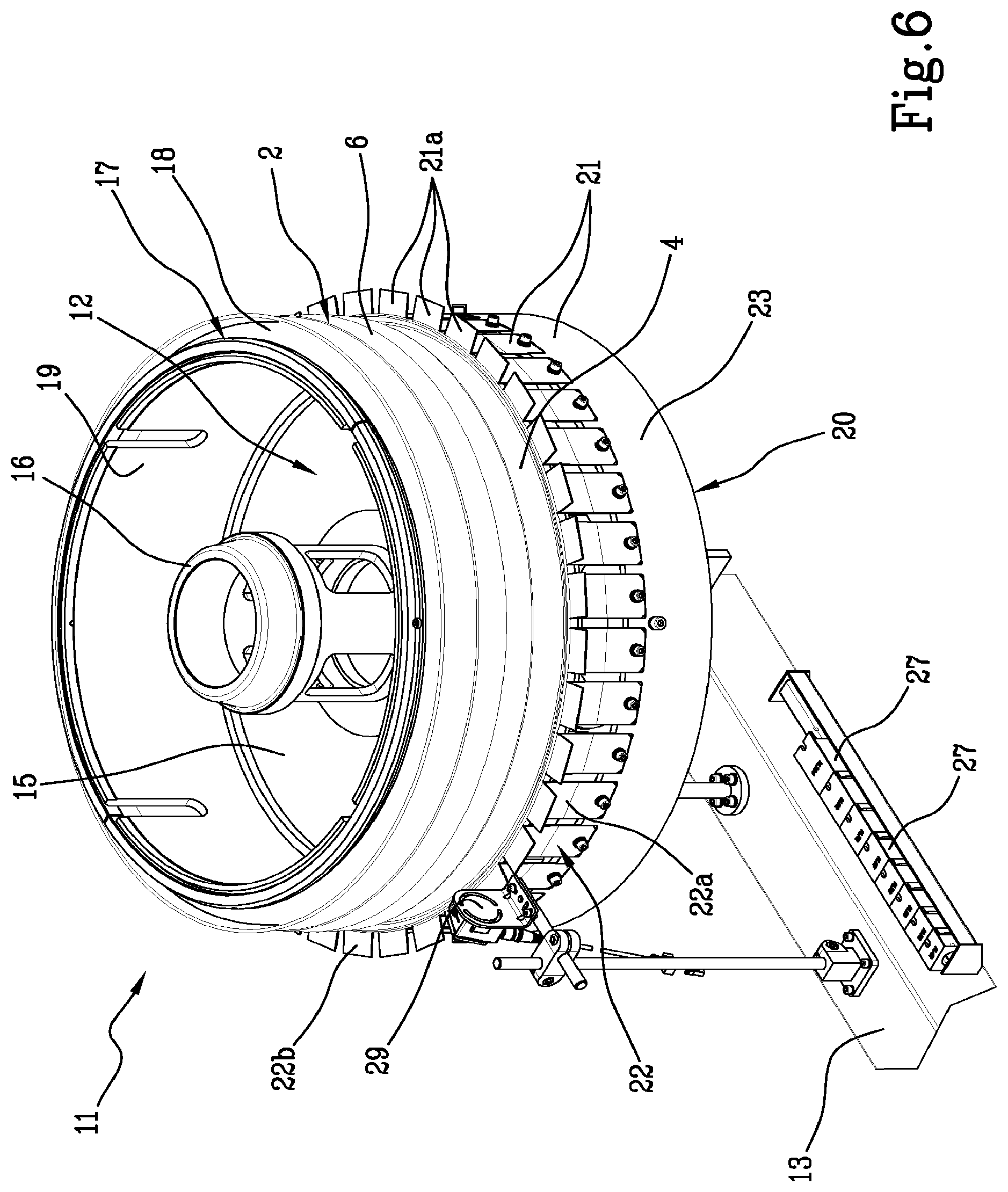 Patent US11772345 Figure 3 – Process and apparatus for handling green tyres for bicycles