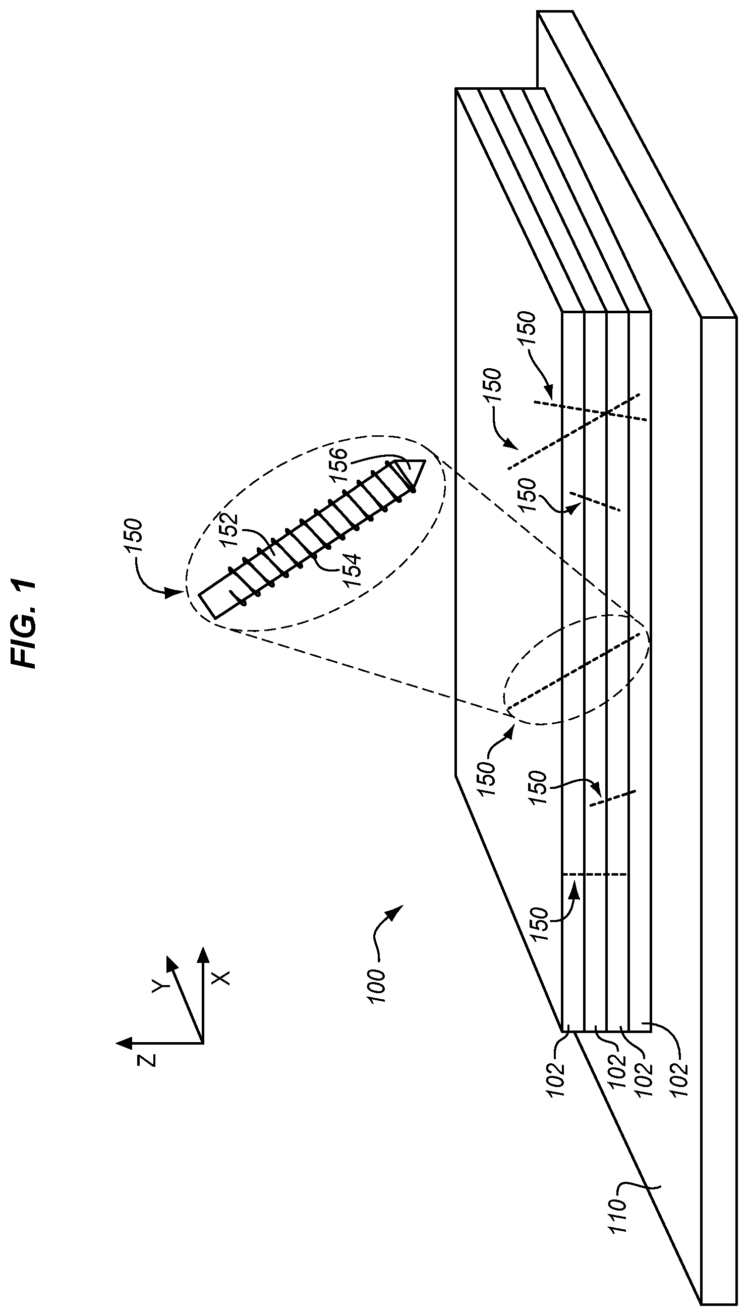 Patent US11772360 Figure 1 – Filament fastener that cures with composite part