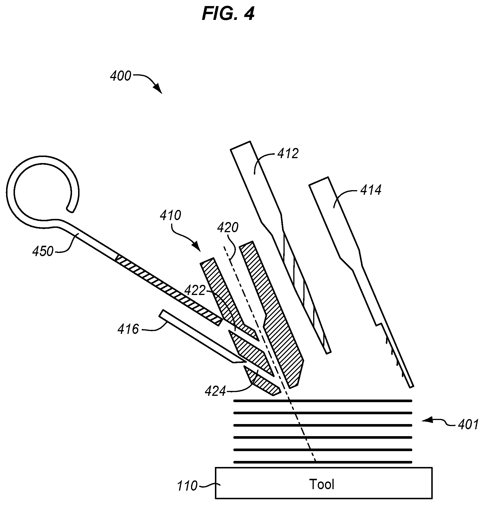 Patent US11772360 Figure 4 – Filament fastener that cures with composite part