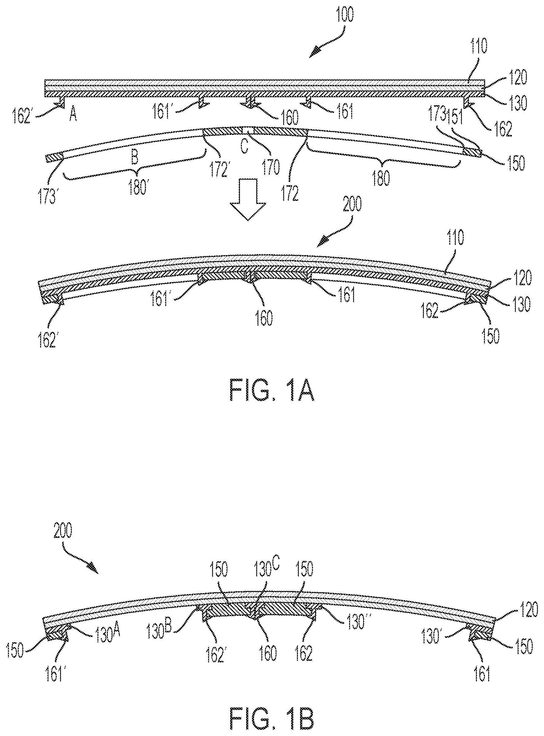 Patent US11772361 Figure 1 – Curved glass constructions and methods for forming same
