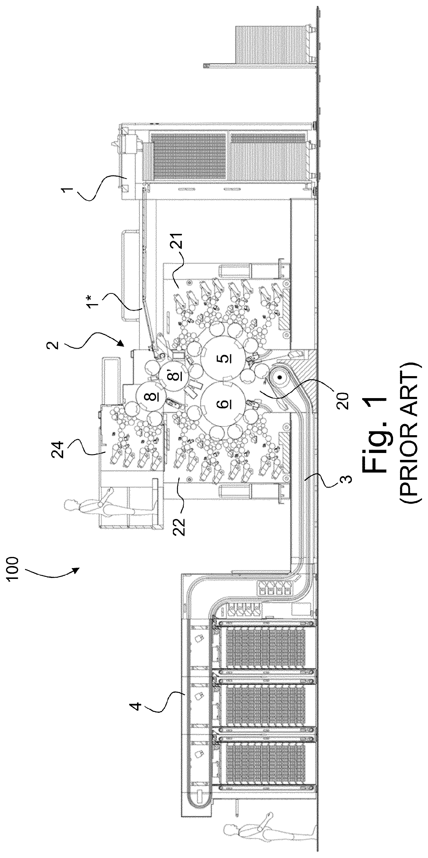 Patent US11772374 Figure 1 – Printing press with in-line casting device for the replication and formation of a micro-optical structure