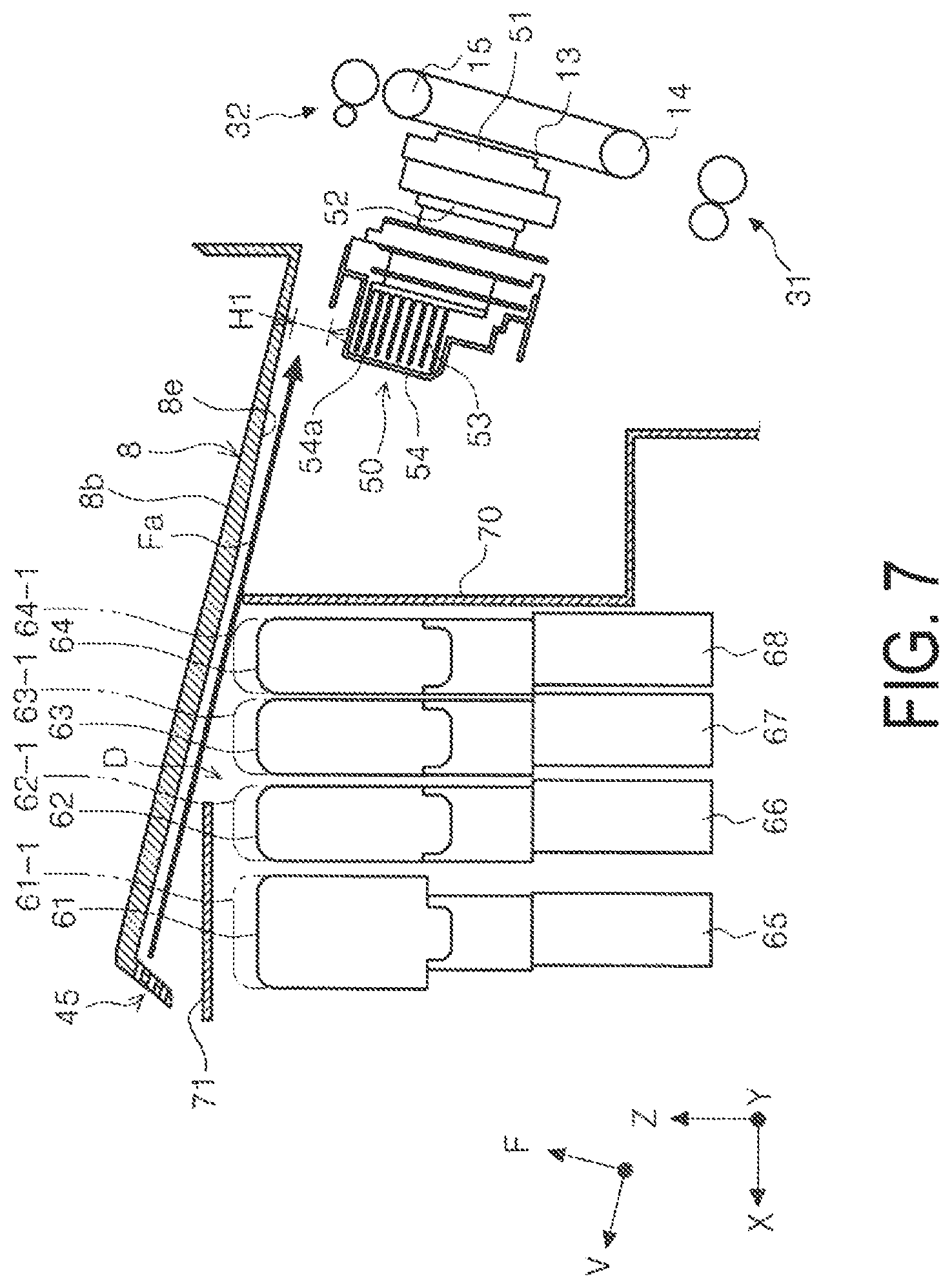 Patent US11772396 Figure 7 – Recording device with air flow path for cooling a recording unit