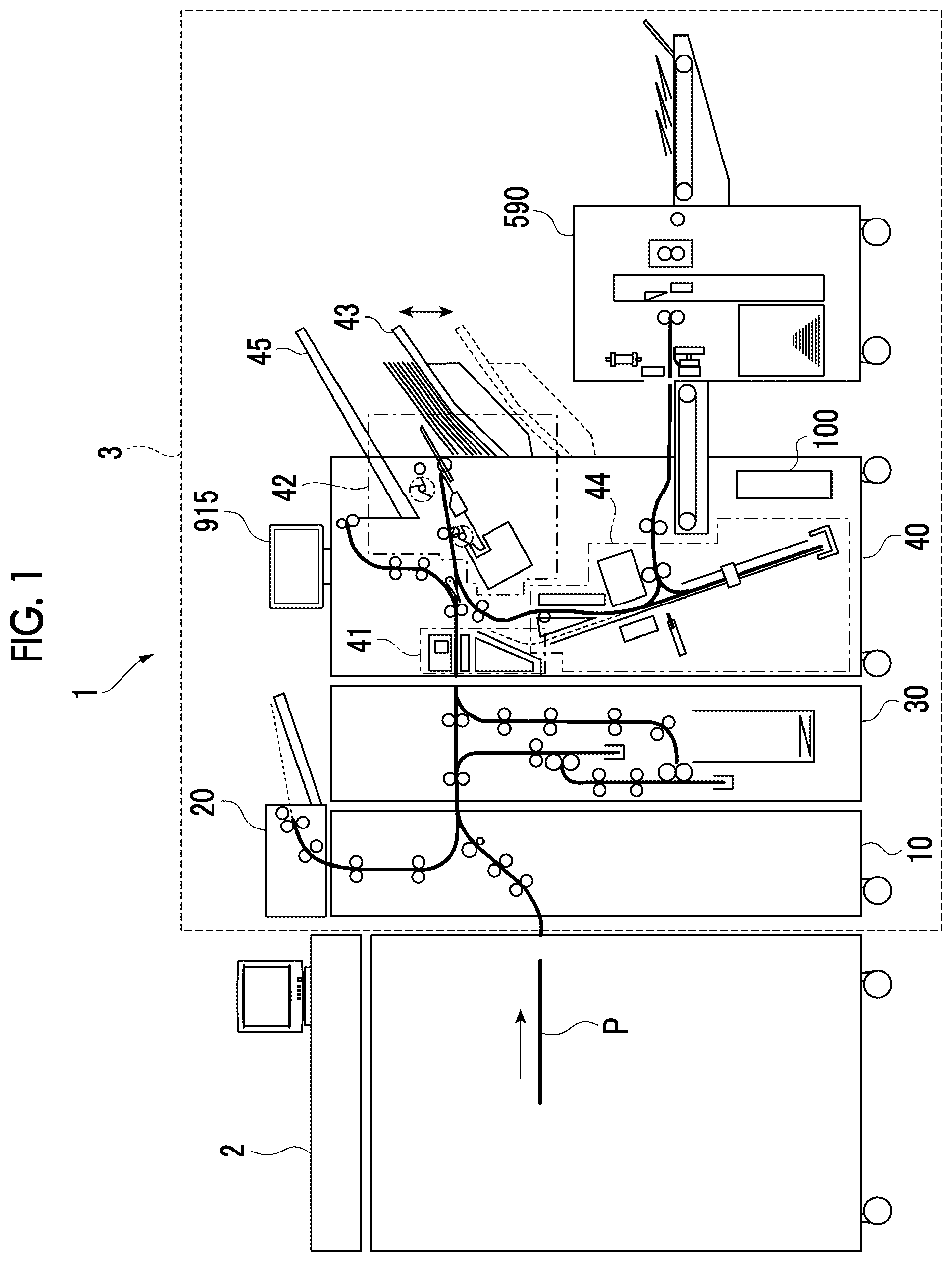 Patent US11772405 Figure 1 – Recording medium processing apparatus and image forming system