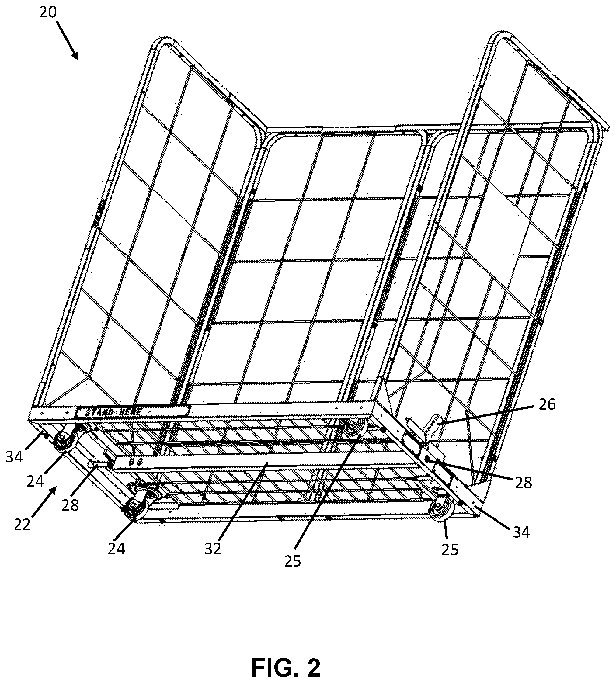 Patent US11772420 Figure 2 – Caster wheel brake and anti-swivel system