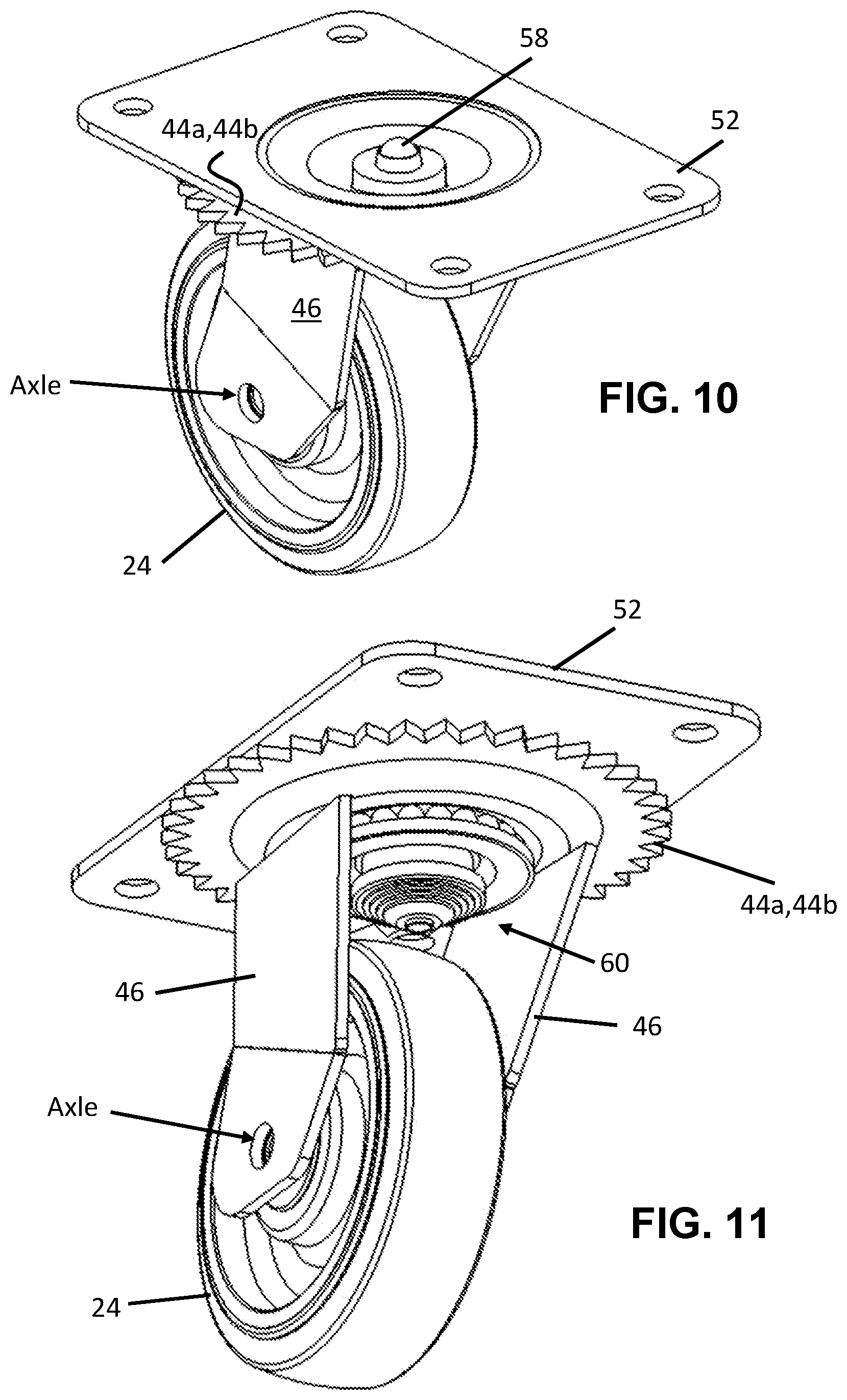 Patent US11772420 Figure 9 – Caster wheel brake and anti-swivel system