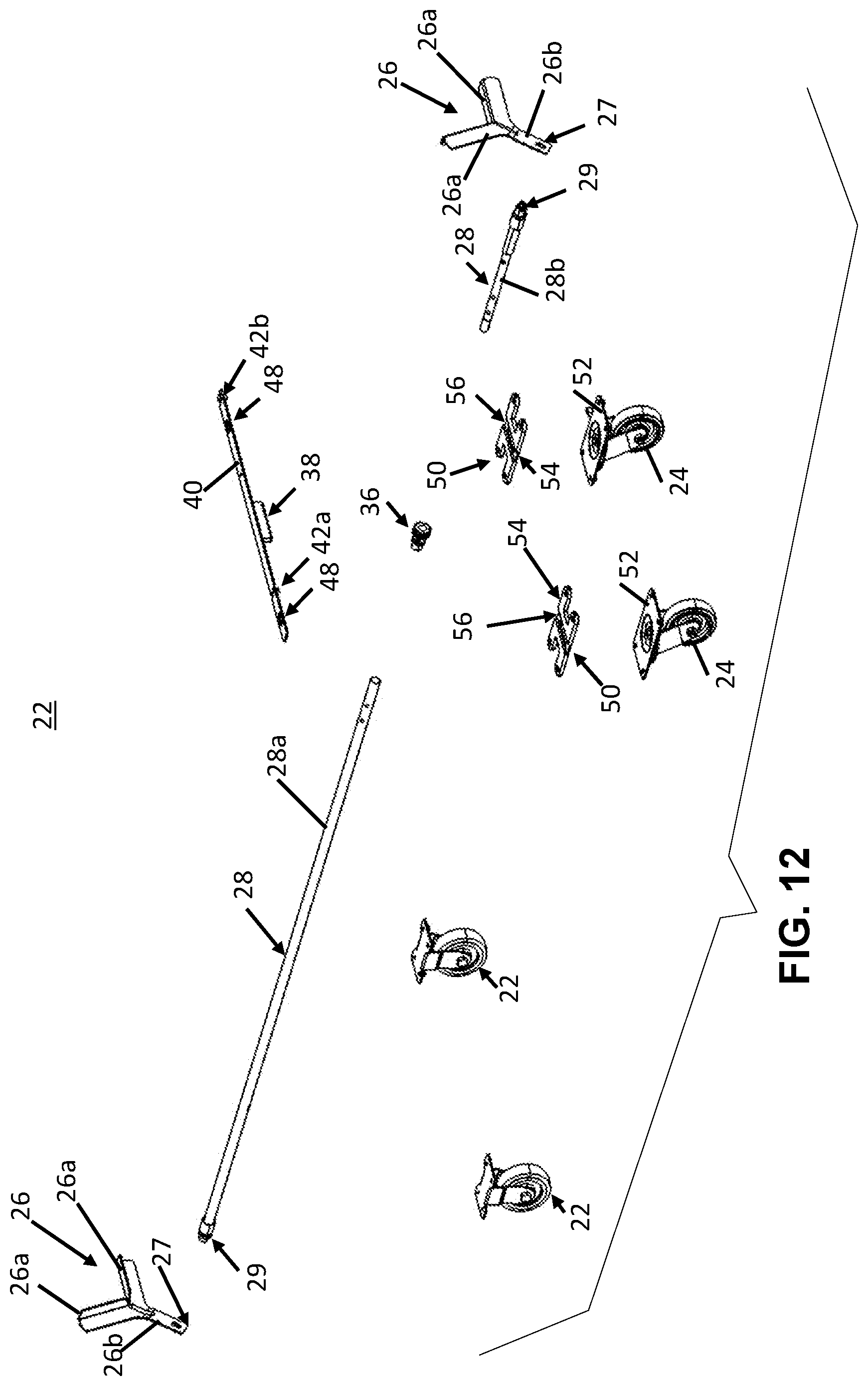 Patent US11772420 Figure 10 – Caster wheel brake and anti-swivel system