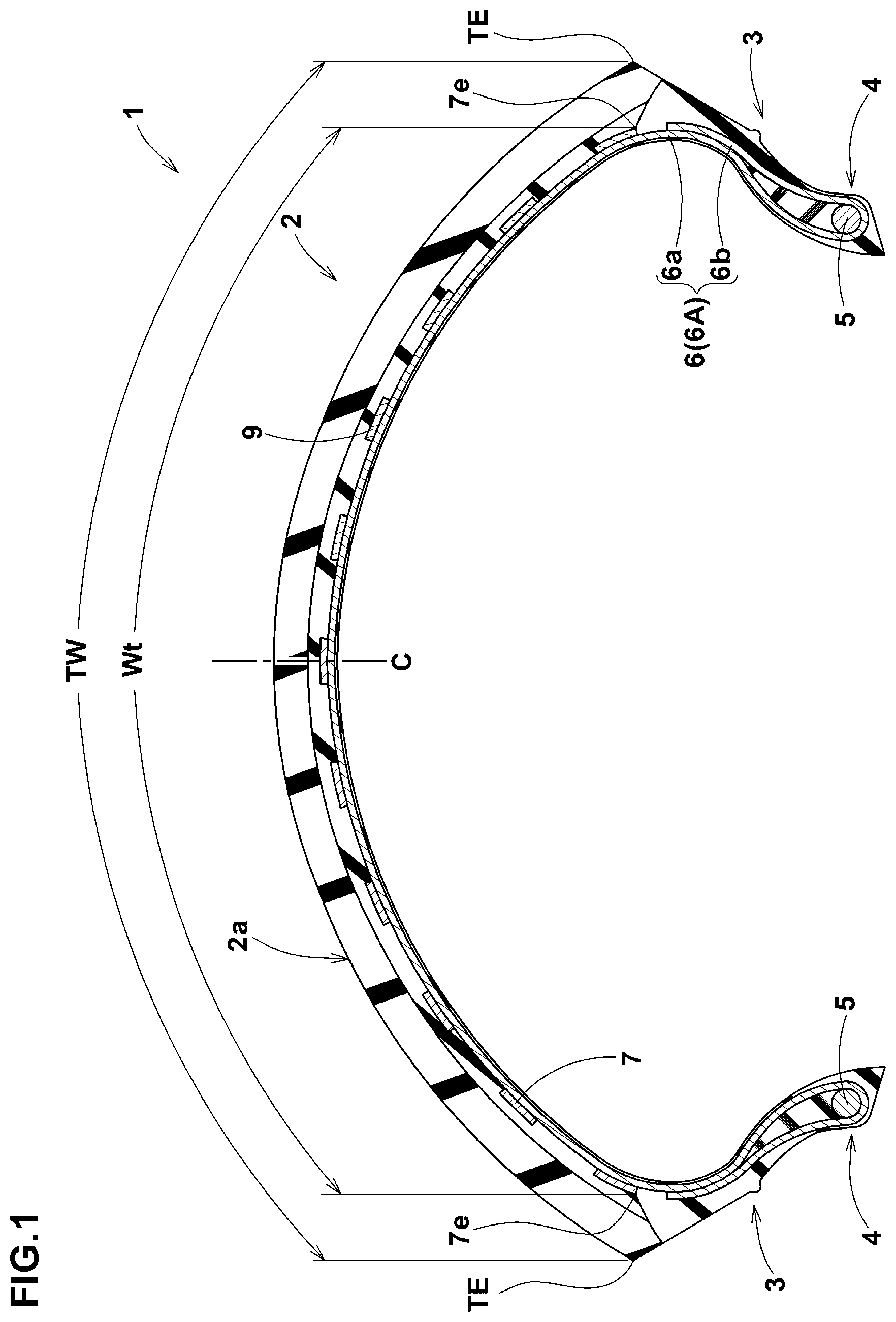 Patent US11772425 Figure 1 – Pneumatic tire