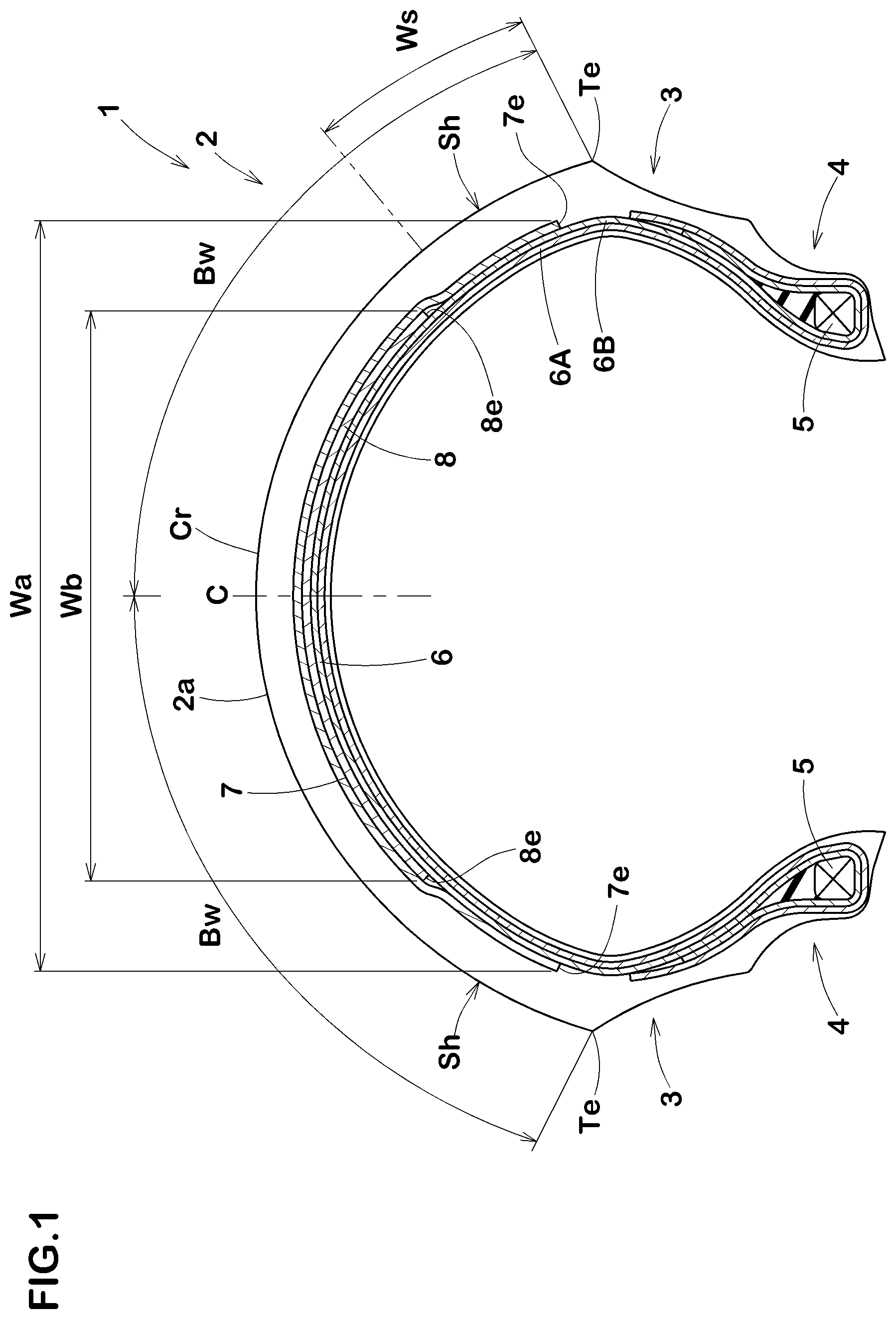 Patent US11772427 — Motorcycle tire — Figure 1