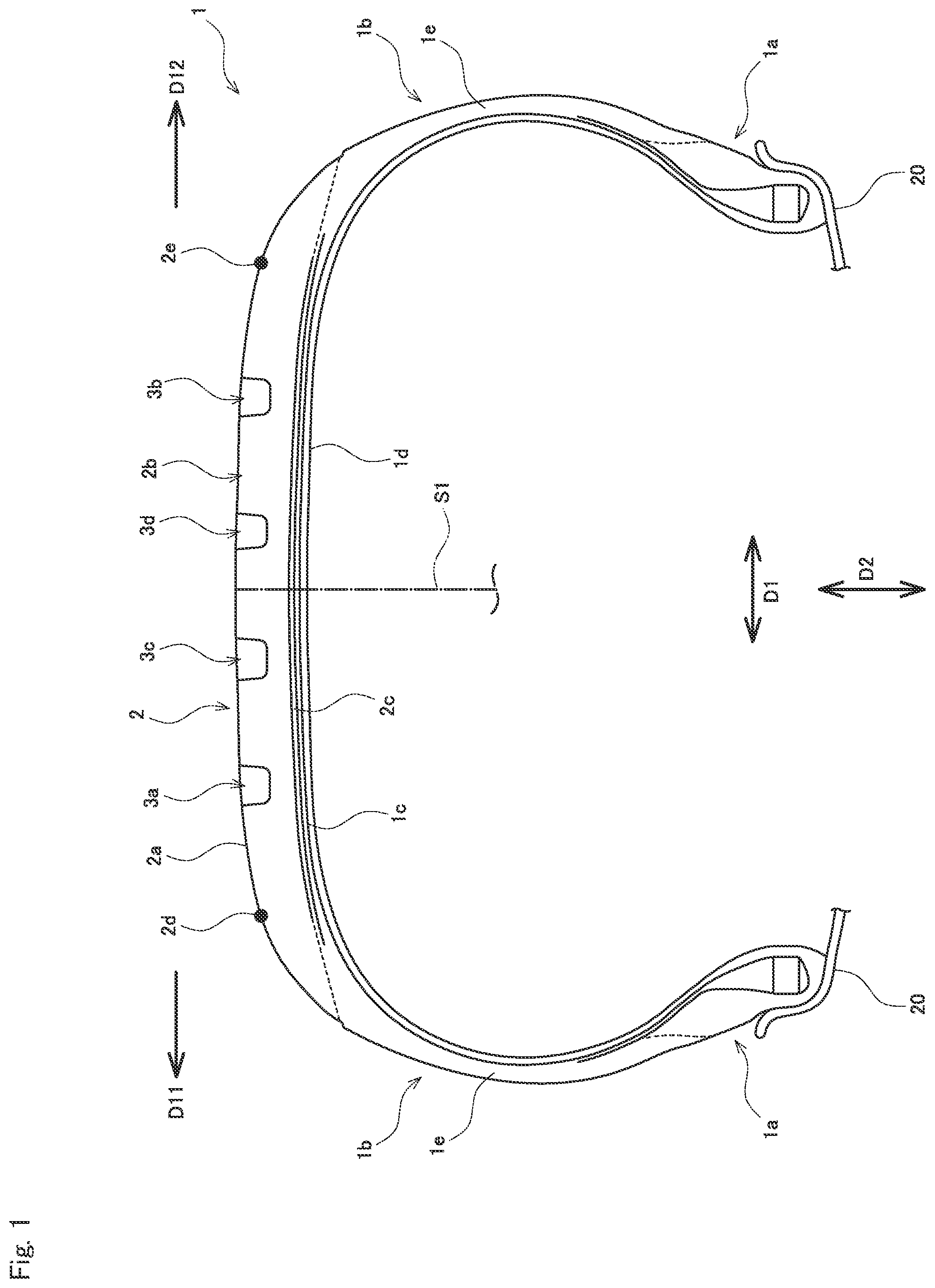 Patent US11772431 Figure 1 – Pneumatic tire