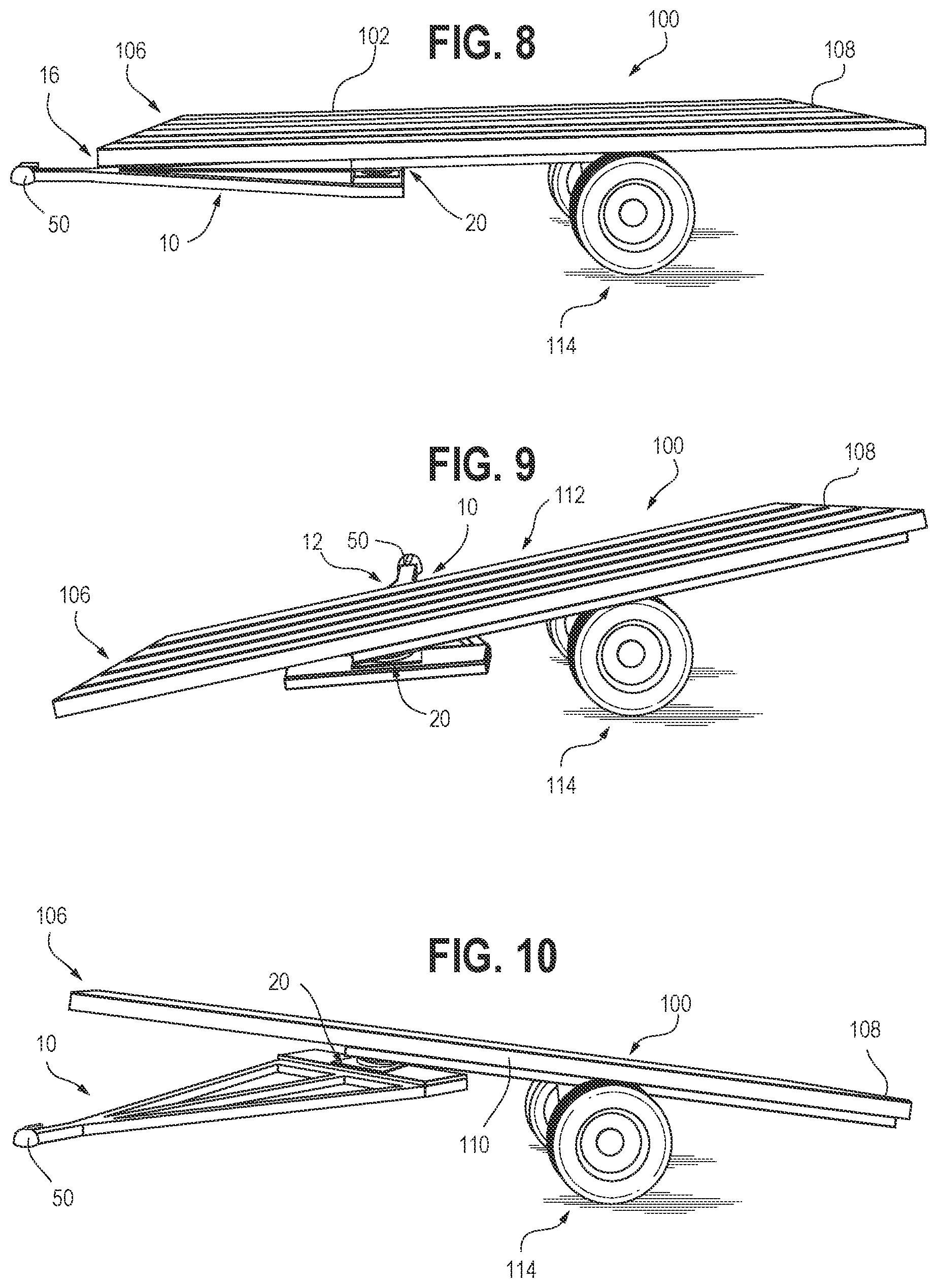 Patent US11772436 Figure 4 – Trailer hitch configuration with integrated floor tilt frame