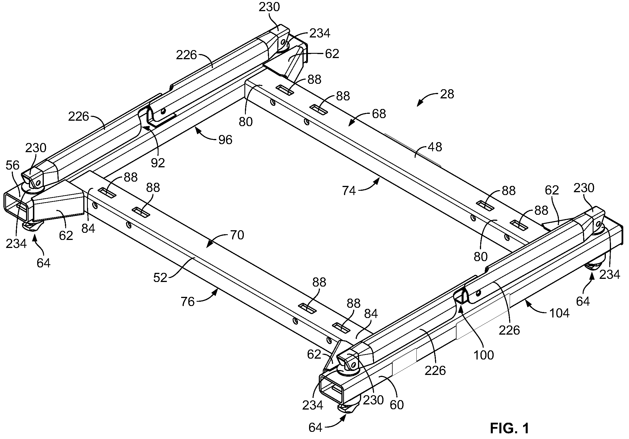 Patent US11772437 Figure 1 – Fifth wheel hitch mounting system