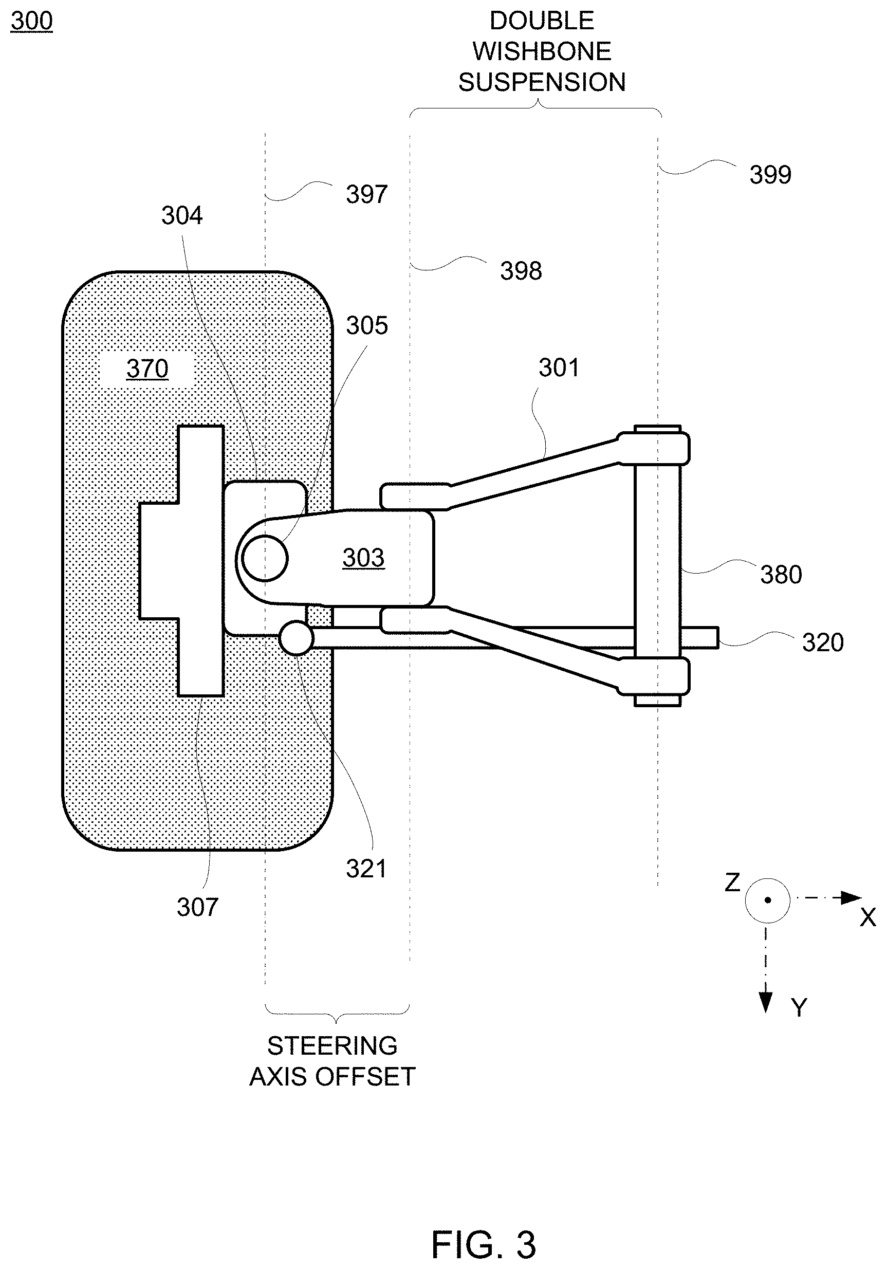 Patent US11772442 Figure 2 – Offset steering axis knuckle system
