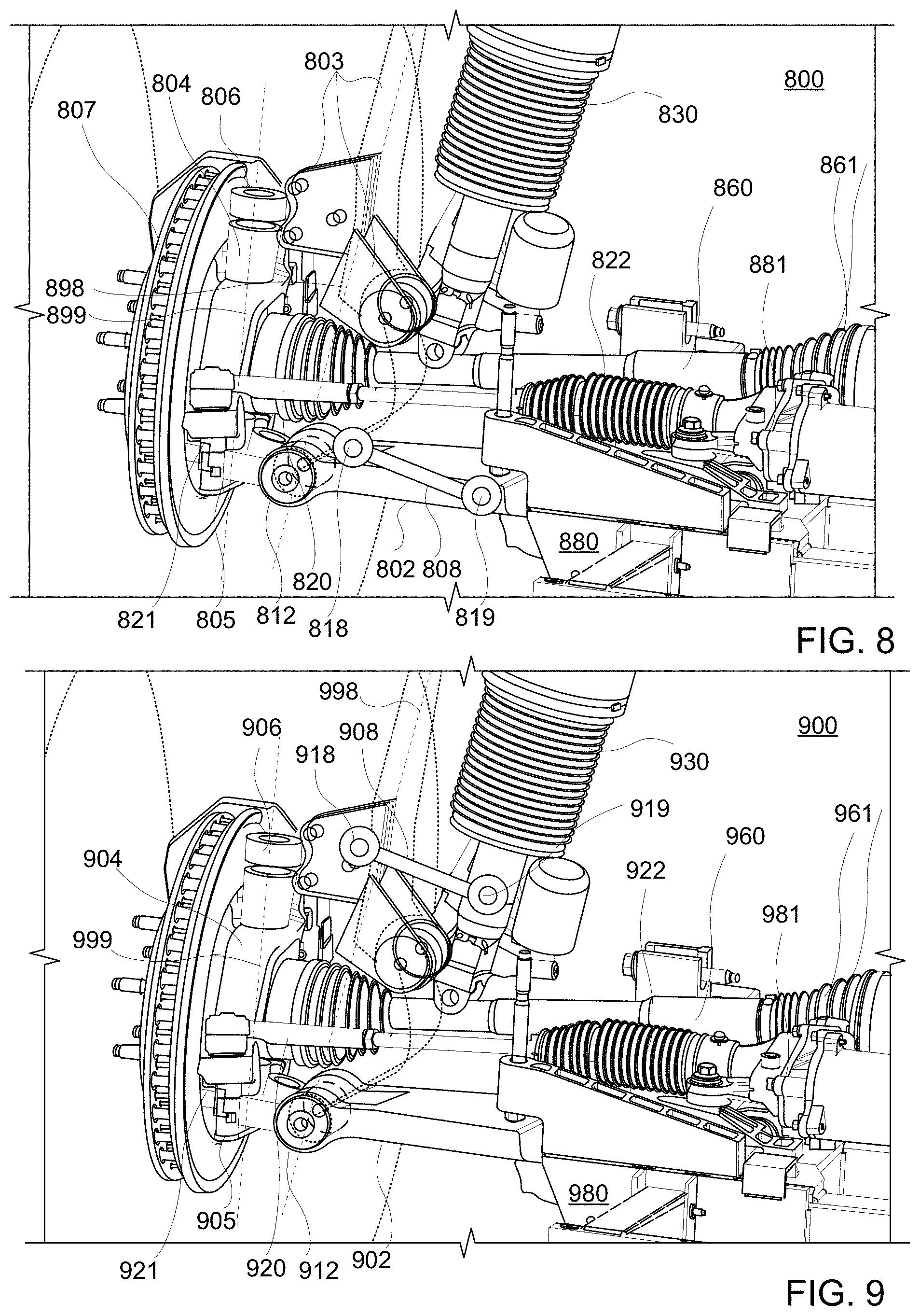 Patent US11772442 Figure 7 – Offset steering axis knuckle system