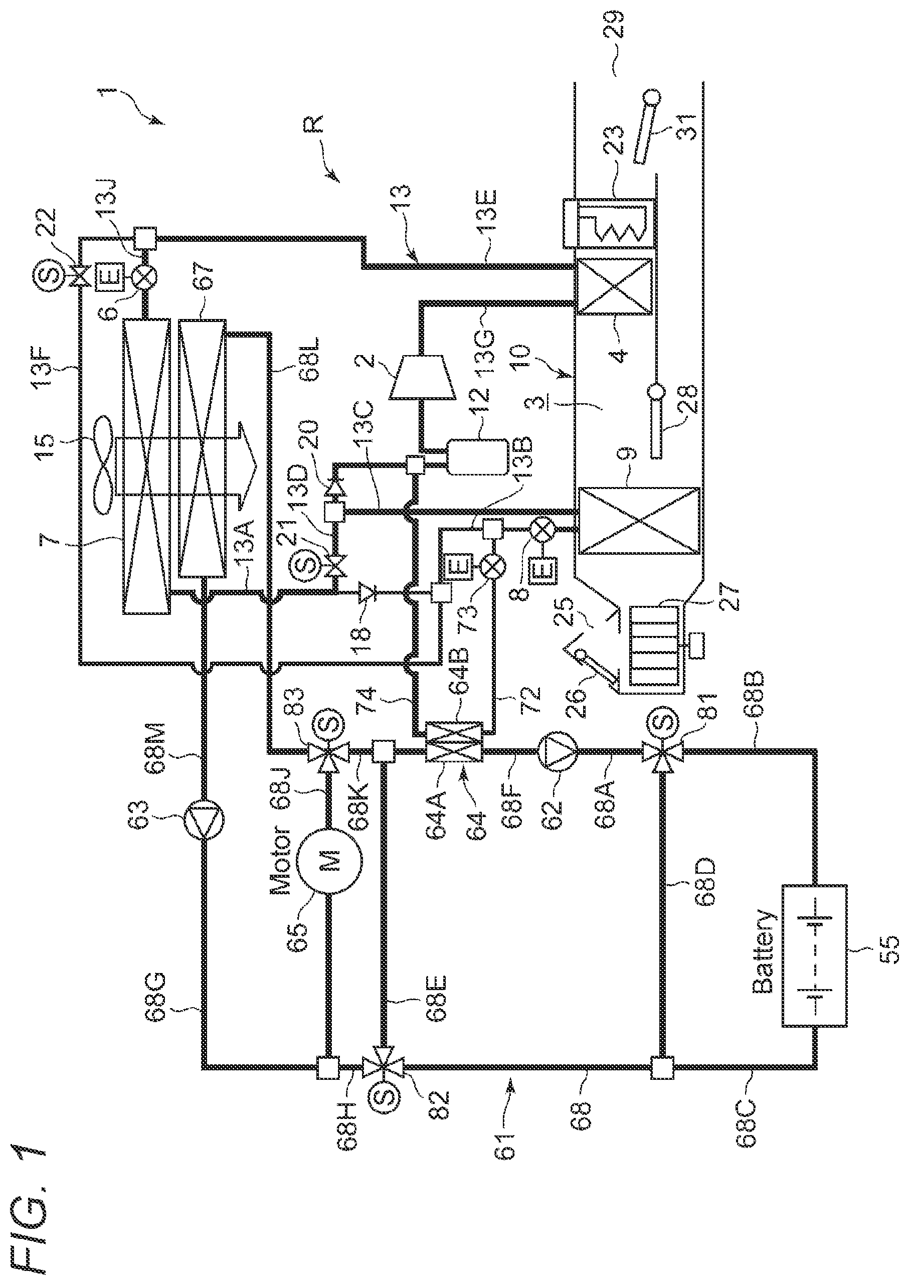 Patent US11772449 — Vehicle air conditioning device — Figure 1