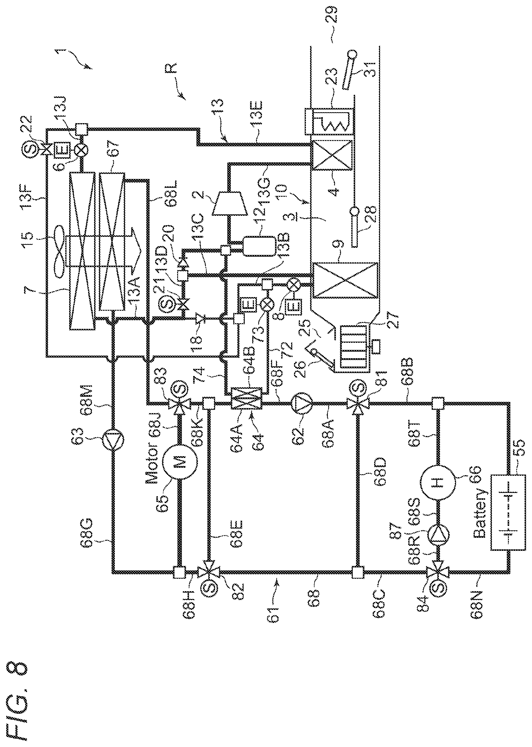 Patent US11772449 Figure 8 – Vehicle air conditioning device