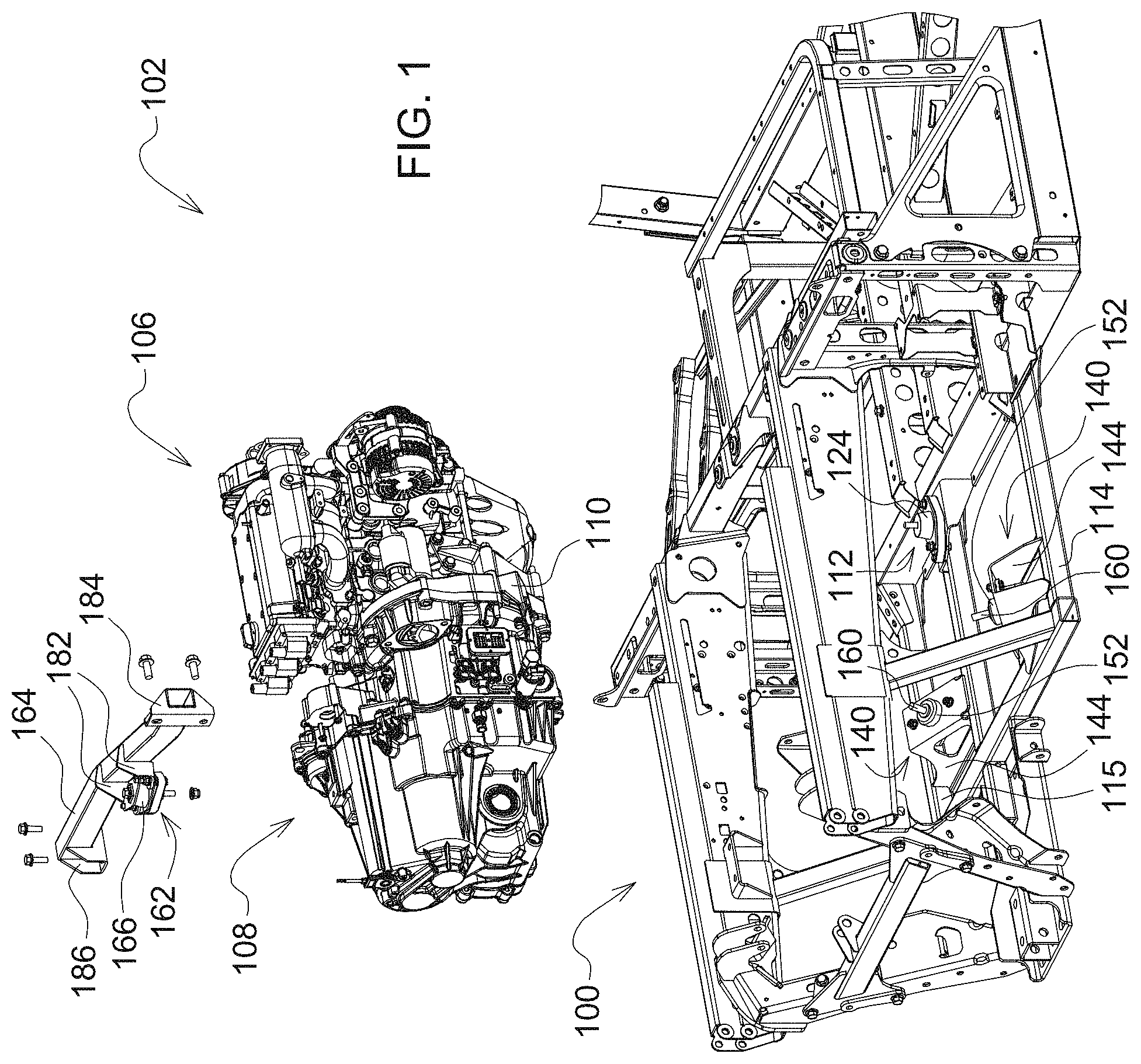 Patent US11772476 Figure 1 – Utility vehicle automatic transmission powertrain mounting