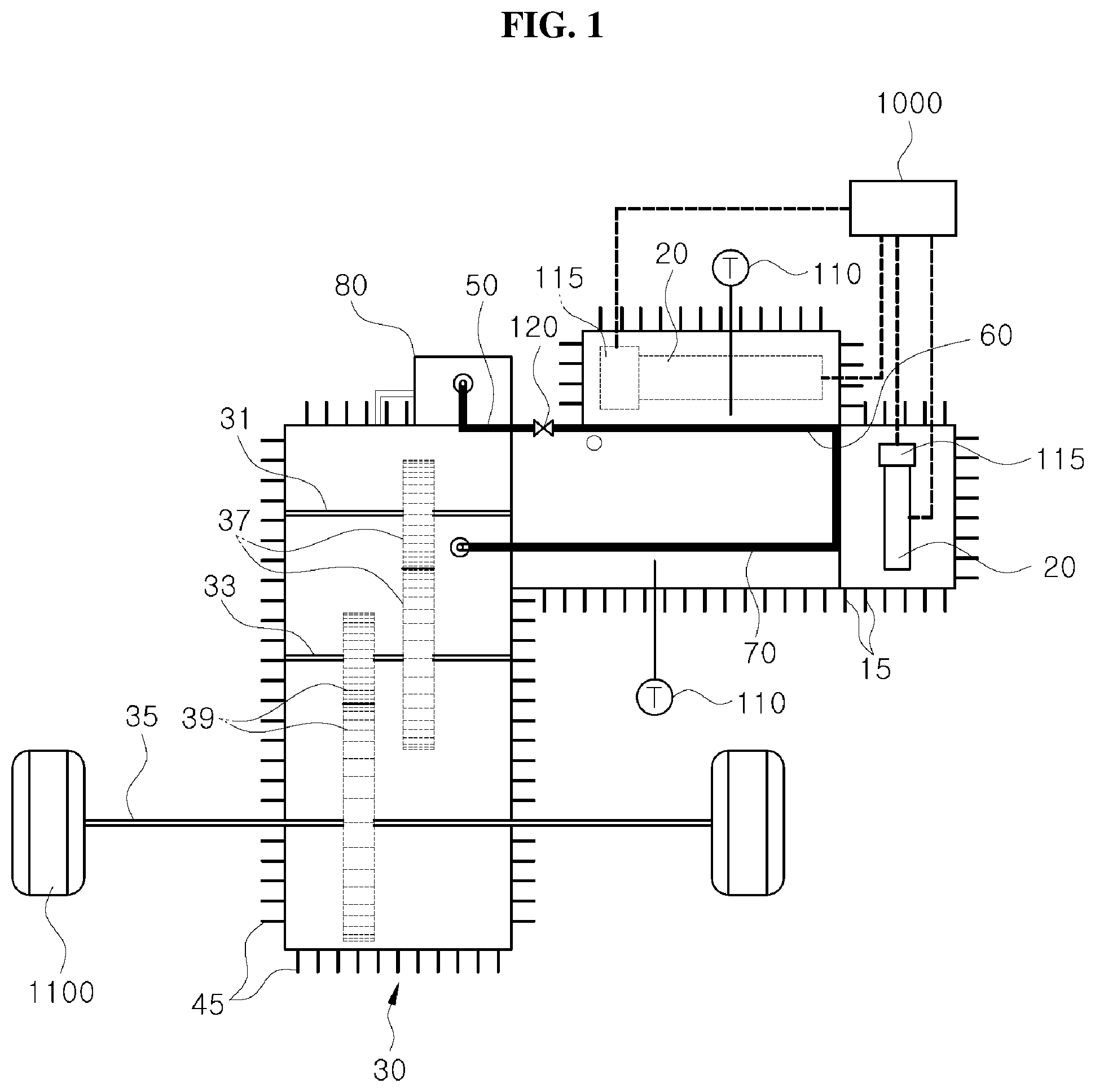 Patent US11772480 Figure 1 – Transaxle-integrated cooling circulation system