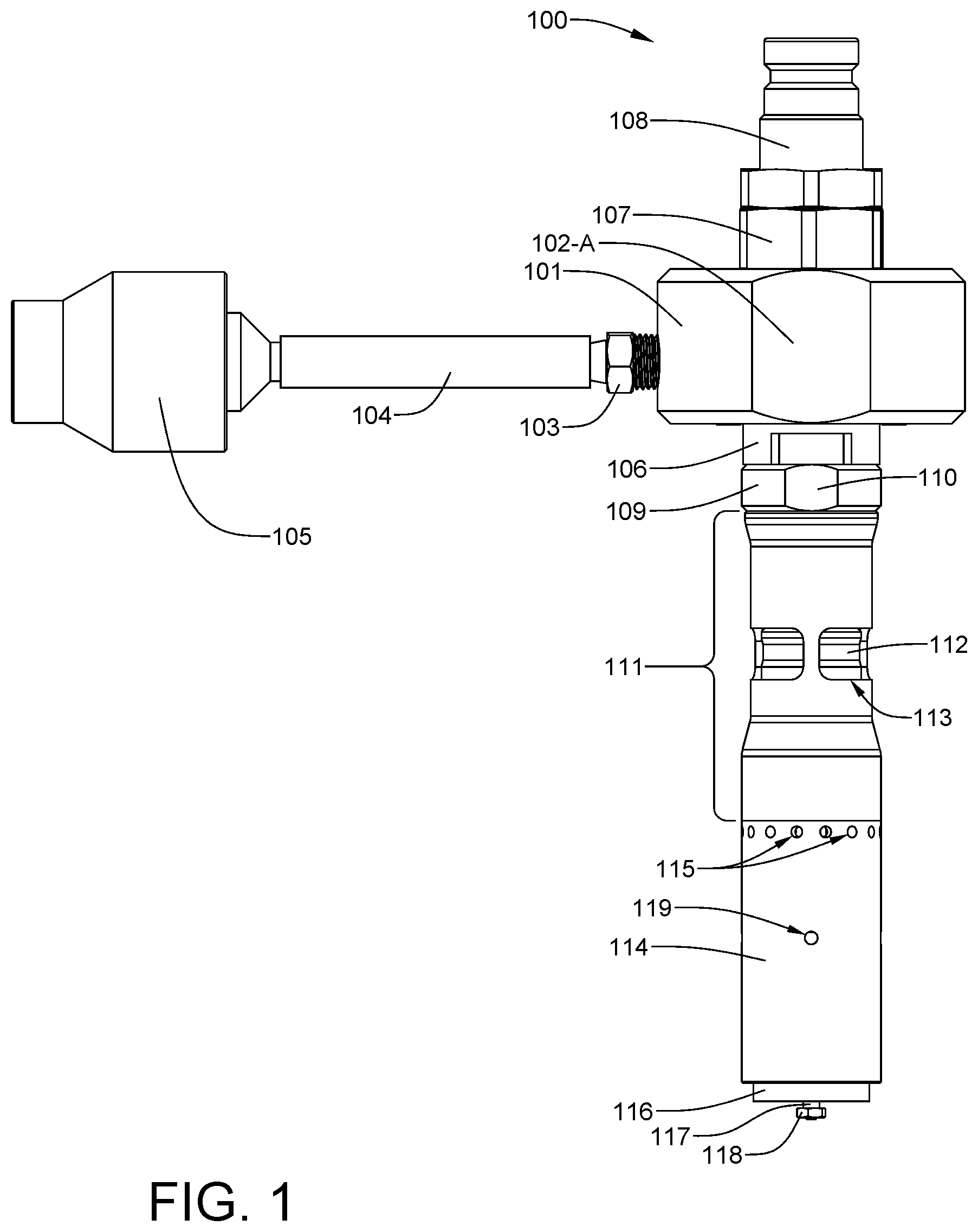 Patent US11772484 Figure 1 – Fully-integrated, fluid flow-control module designed for installation within an ISO filler neck of a top-fill def tank