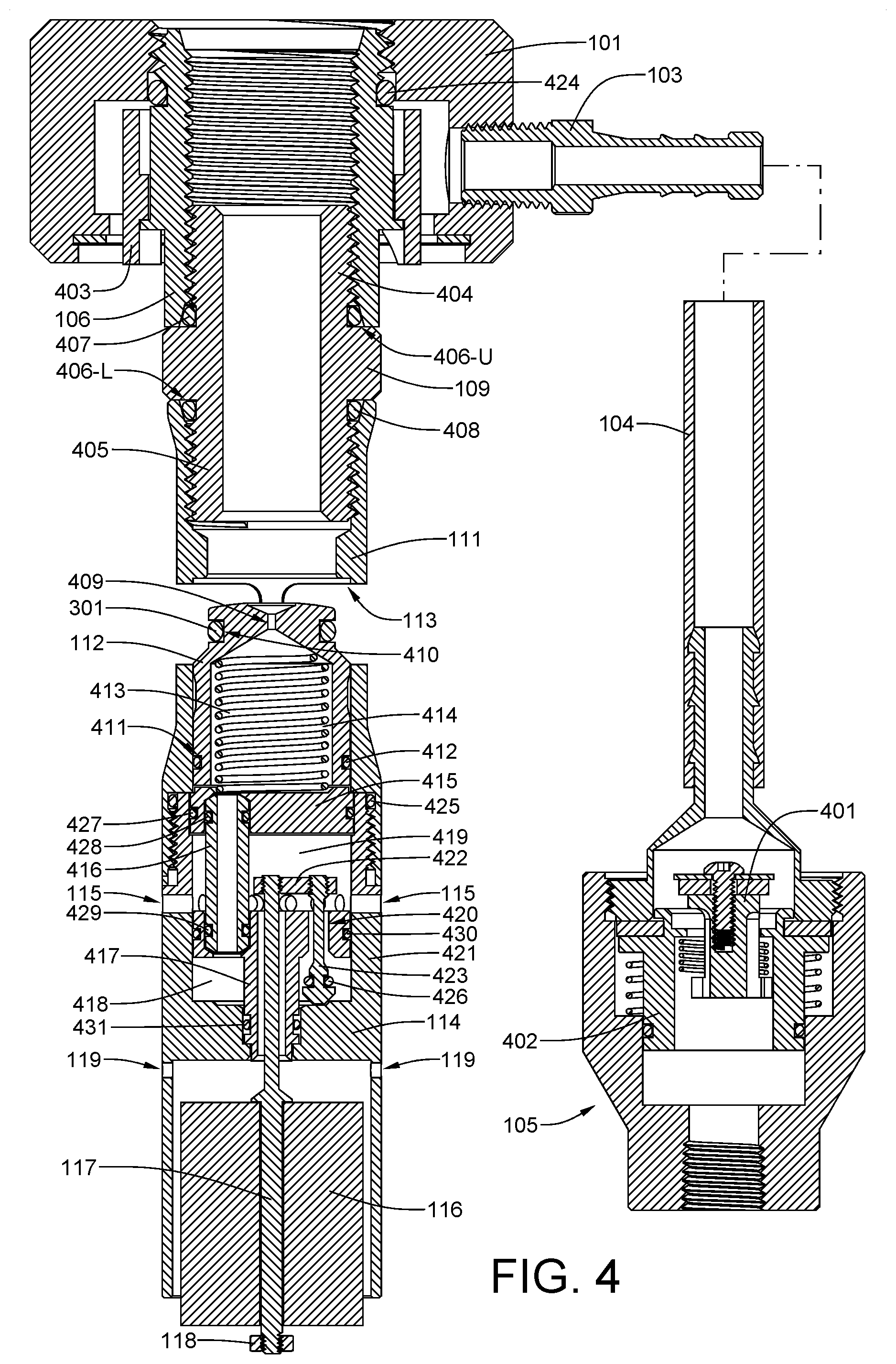 Patent US11772484 Figure 4 – Fully-integrated, fluid flow-control module designed for installation within an ISO filler neck of a top-fill def tank