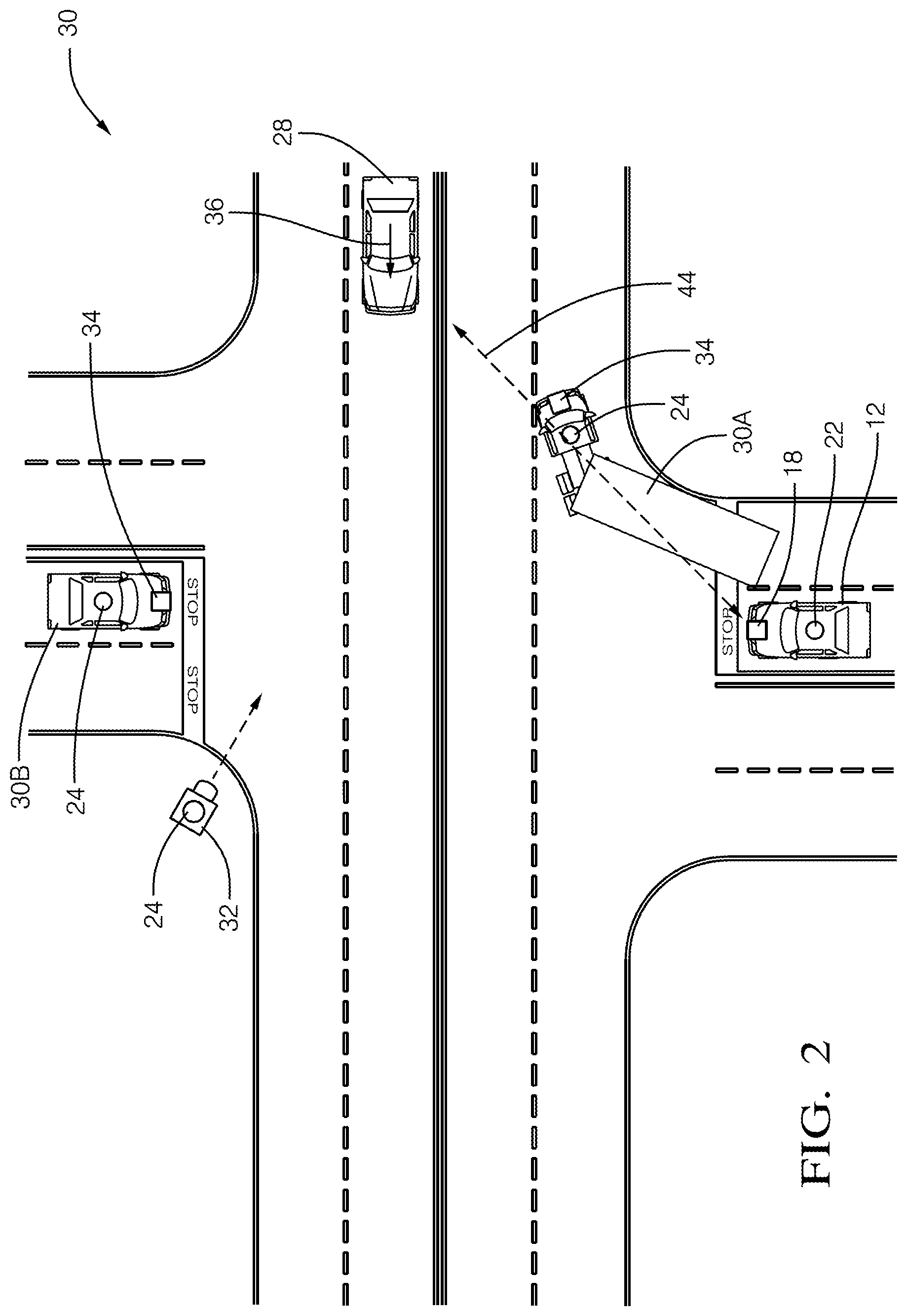 Patent US11772489 Figure 2 – Visually obstructed object detection for automated vehicle using V2V/V2I communications