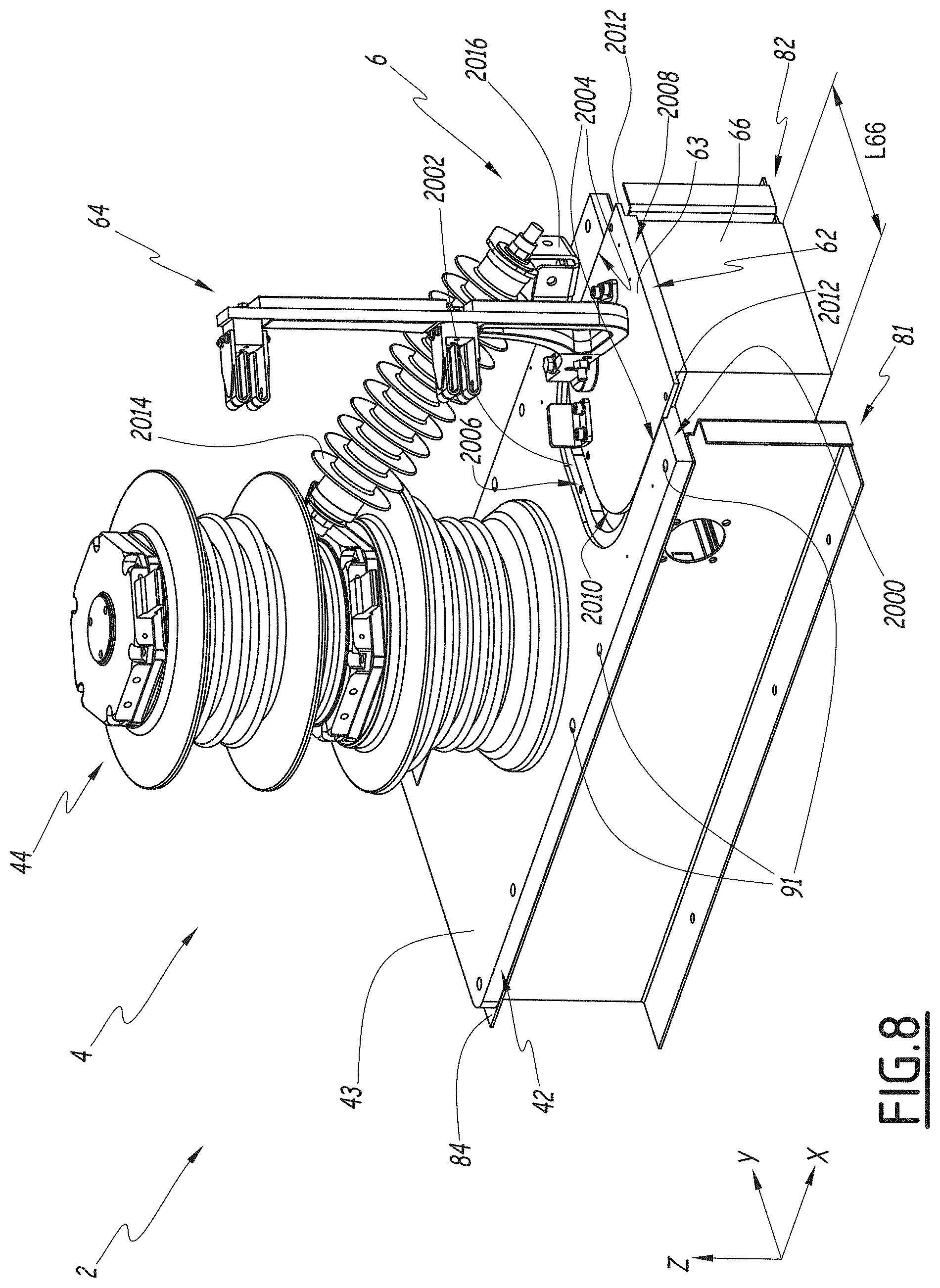 Patent US11772494 Figure 8 – Electric switching device for a railway vehicle and railway vehicle comprising such a device