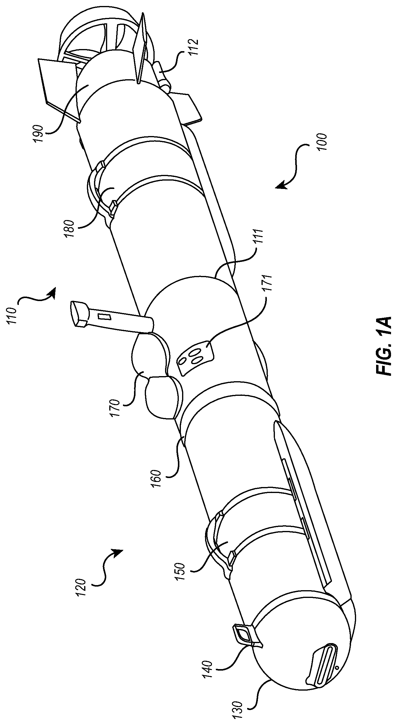Patent US11772501 Figure 1 – Unmanned undersea vehicle with modular battery system