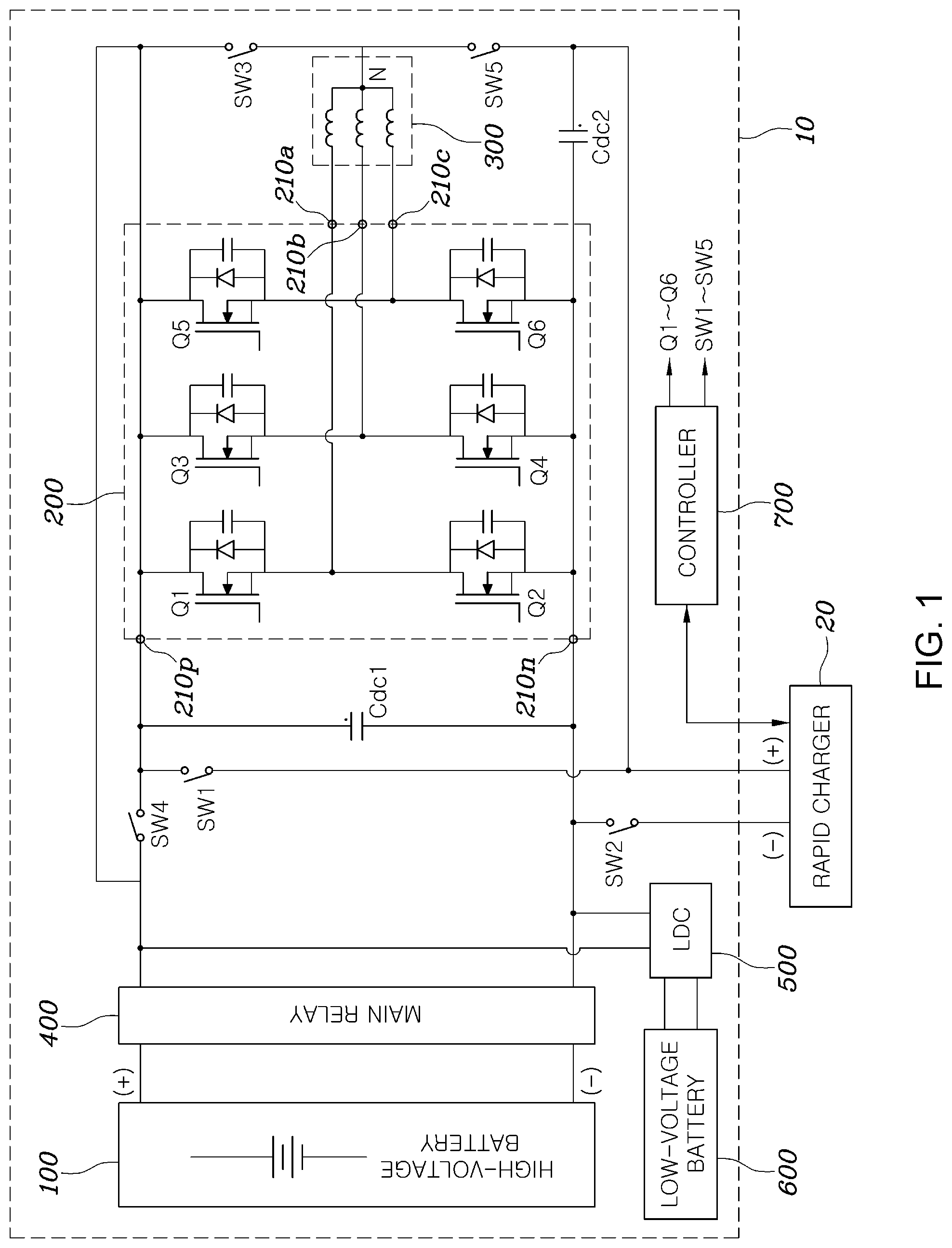 Patent US11772505 Figure 1 – System and method for charging using motor driving system