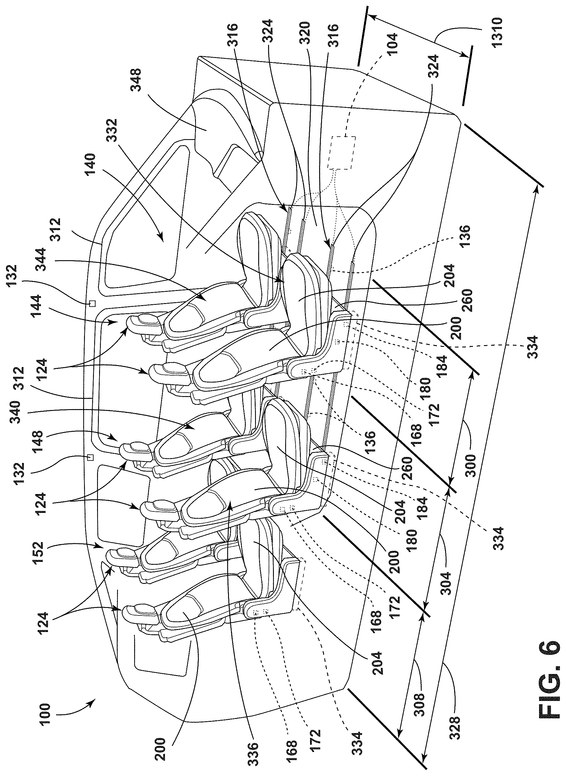 Patent US11772517 Figure 6 – Vehicular system capable of adjusting a passenger compartment from a child seat arrangement to a second arrangement