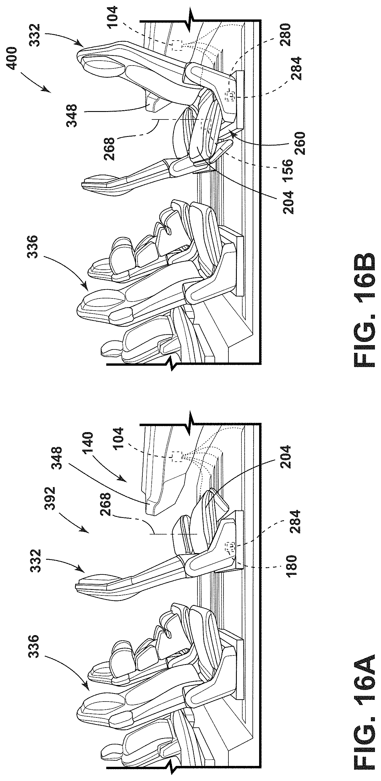 Patent US11772517 Figure 16 – Vehicular system capable of adjusting a passenger compartment from a child seat arrangement to a second arrangement