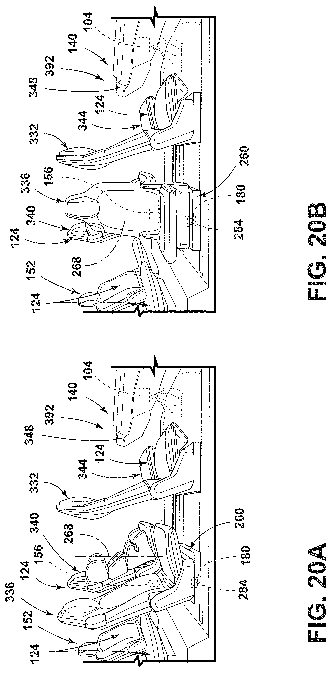 Patent US11772519 Figure 20 – Vehicular system capable of adjusting a passenger compartment from a first arrangement to a child seat arrangement