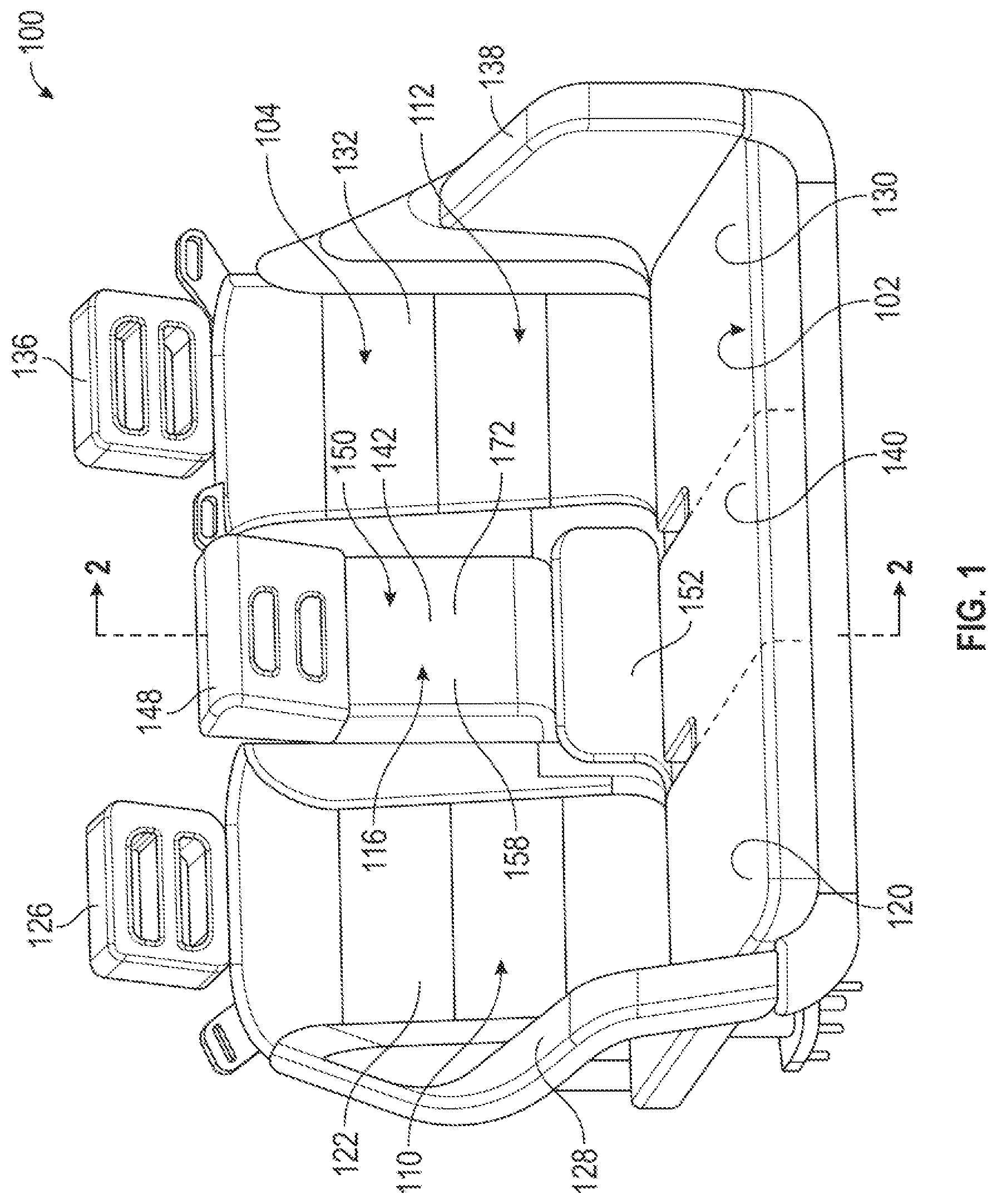 Patent US11772526 Figure 1 – Vehicle seat with center service door