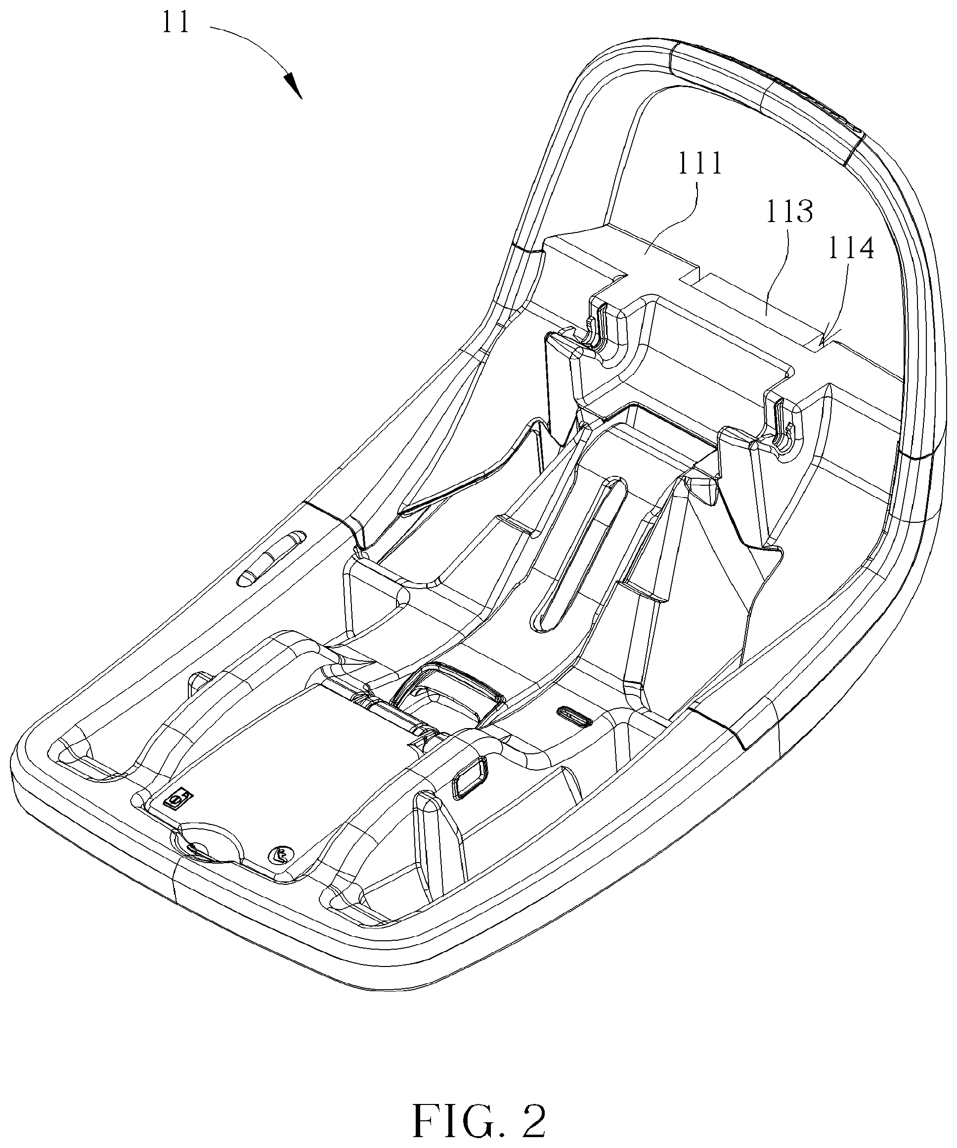 Patent US11772528 Figure 2 – Child restraint carrier and locking mechanism thereof