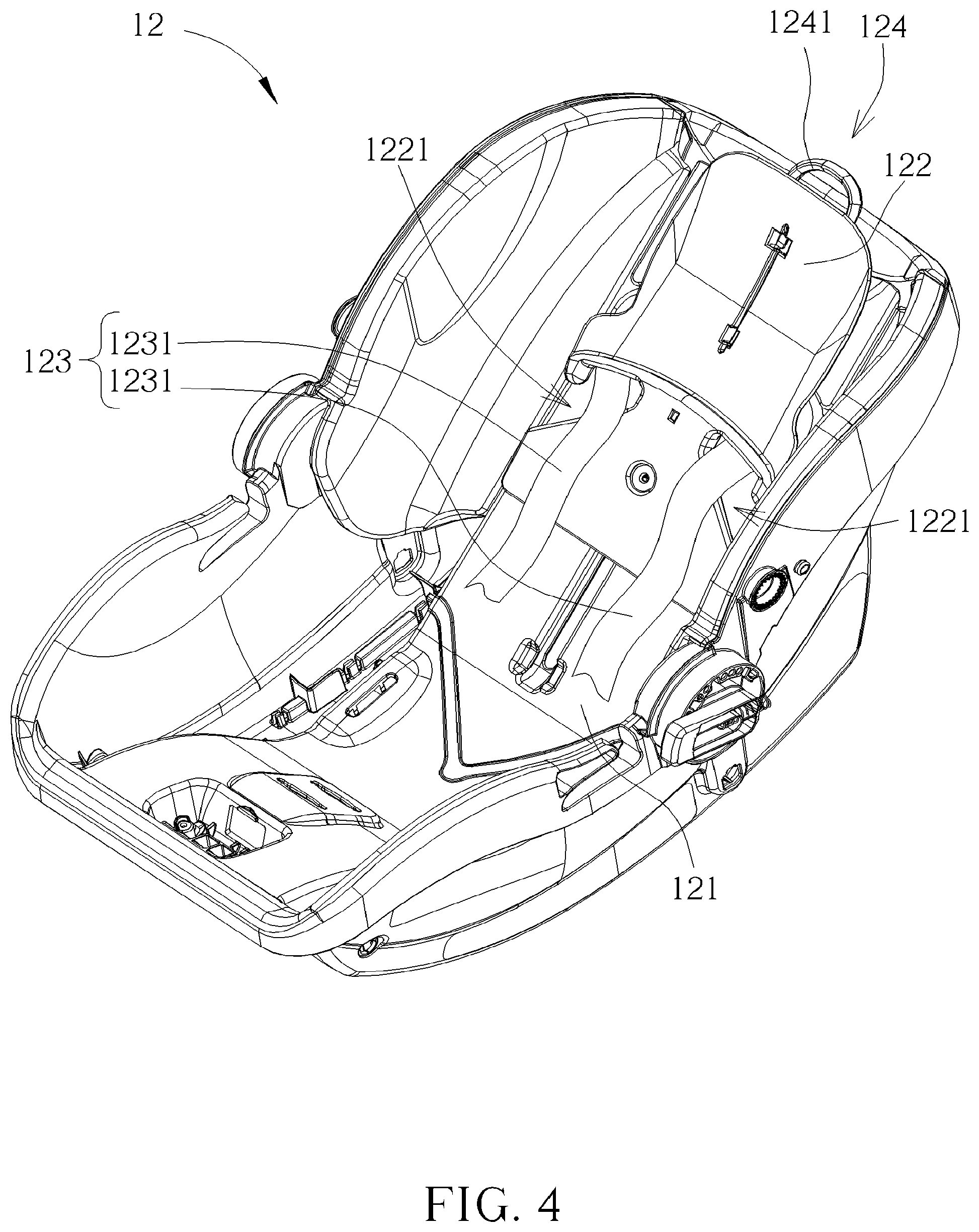 Patent US11772528 Figure 4 – Child restraint carrier and locking mechanism thereof