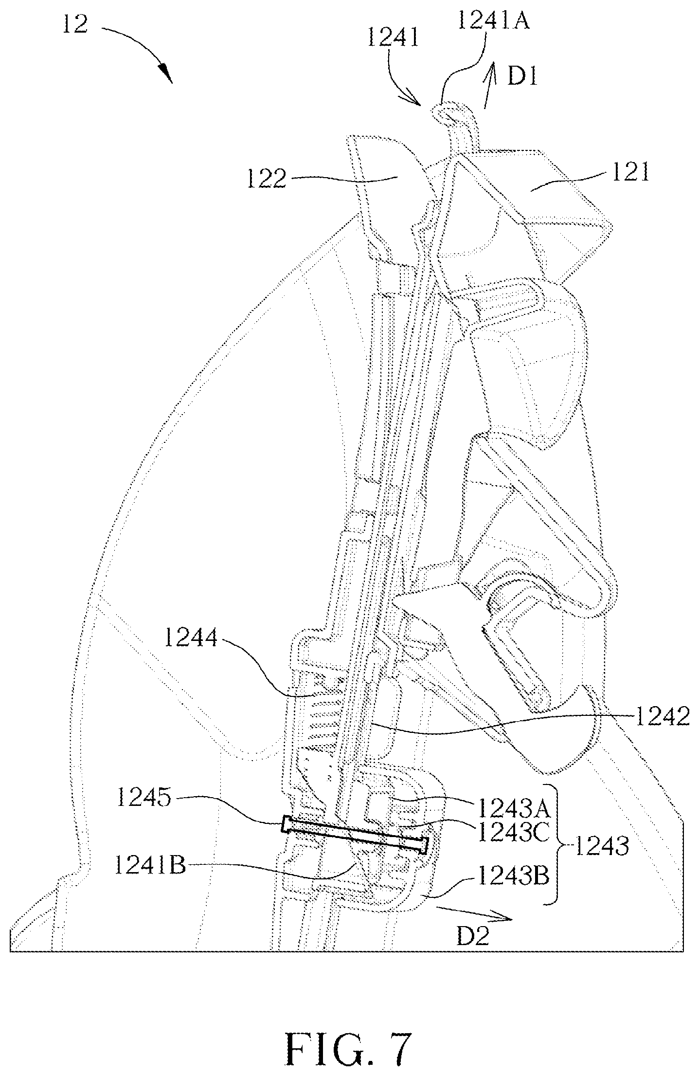 Patent US11772528 Figure 7 – Child restraint carrier and locking mechanism thereof