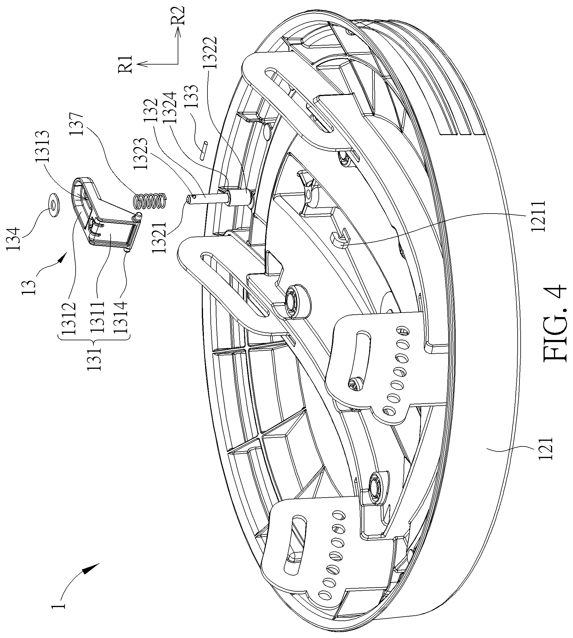 Patent US11772529 Figure 4 – Child safety seat and related spin lock mechanism