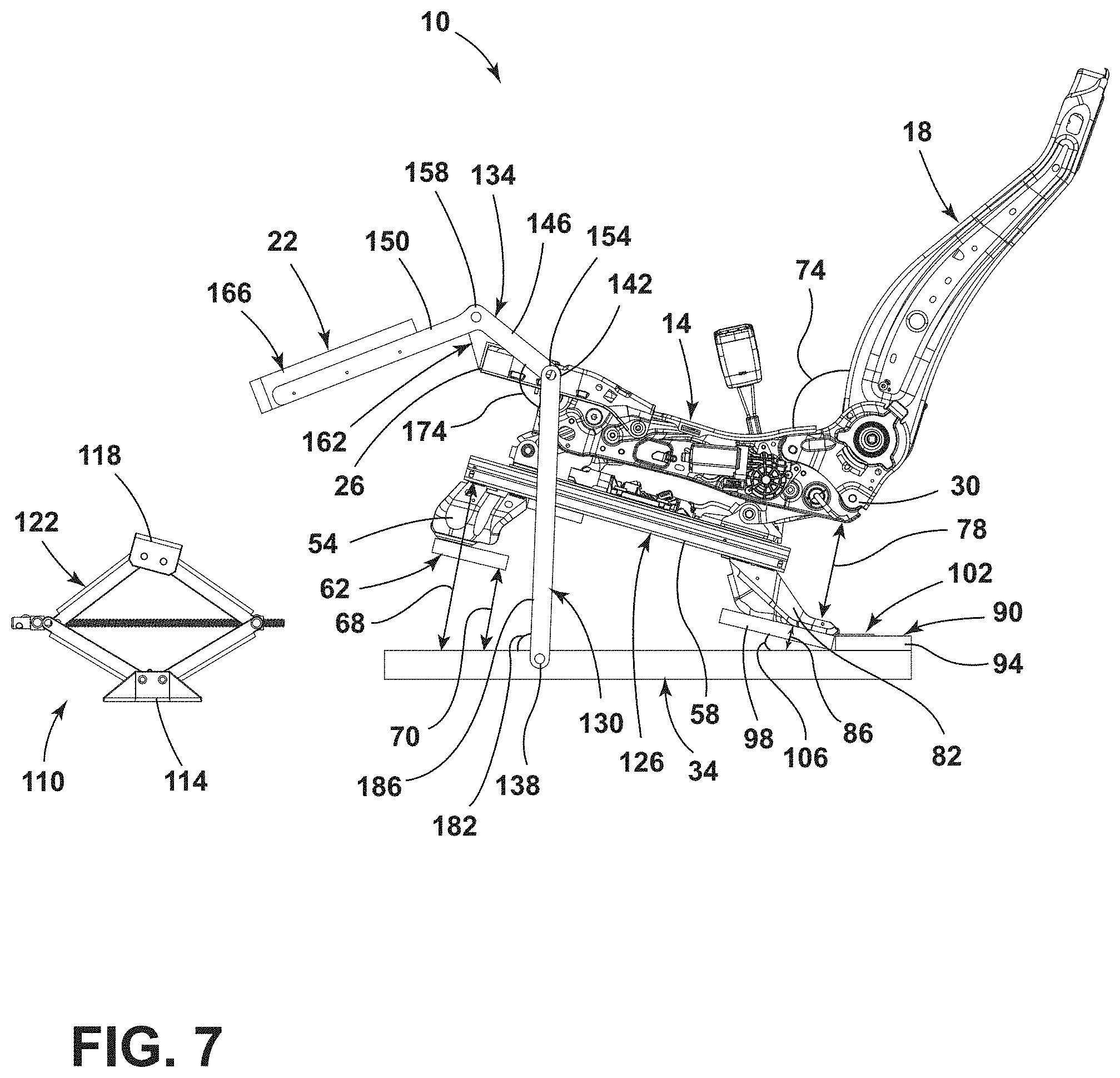 Patent US11772536 Figure 7 – Vehicle seating assembly with lower leg support